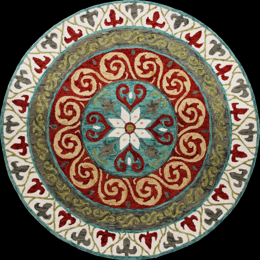 Waltois Ivory/Red 5' Round Rug - Thumbnail - Image 1