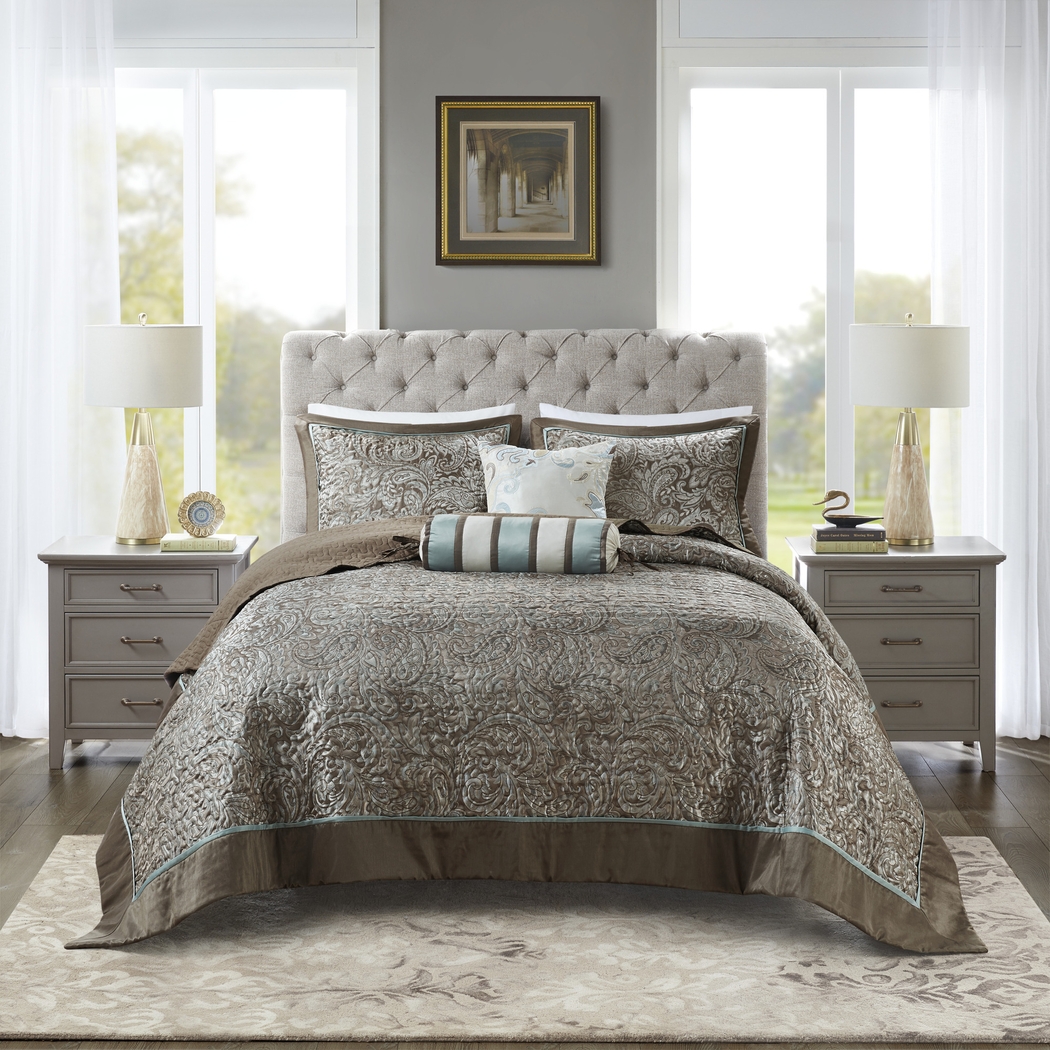 Wapsi Brown Blue 12 Pc Full Comforter Set - Thumbnail - Image 1