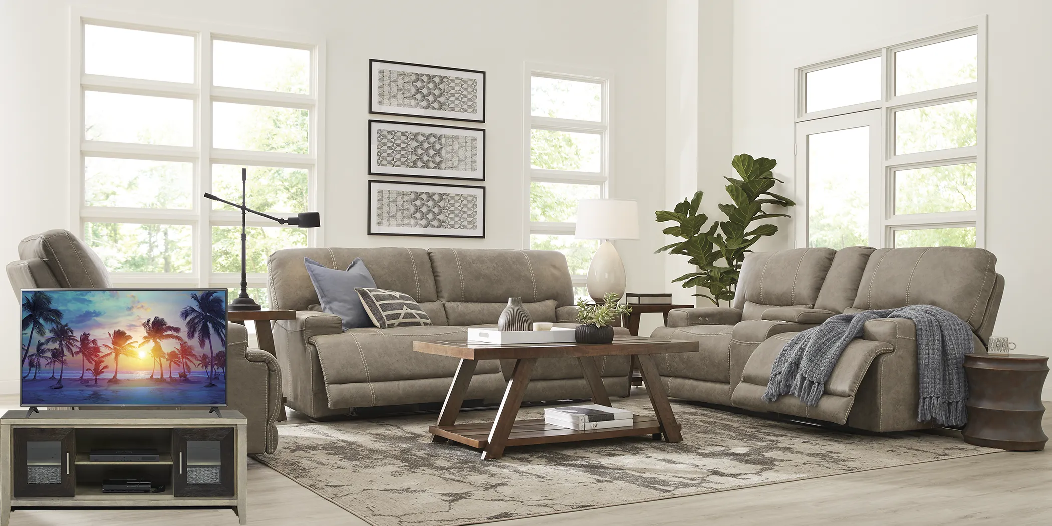 Warrendale Beige 6 Pc Power Reclining Living Room Plus 70 in. TV - Thumbnail - Image 1