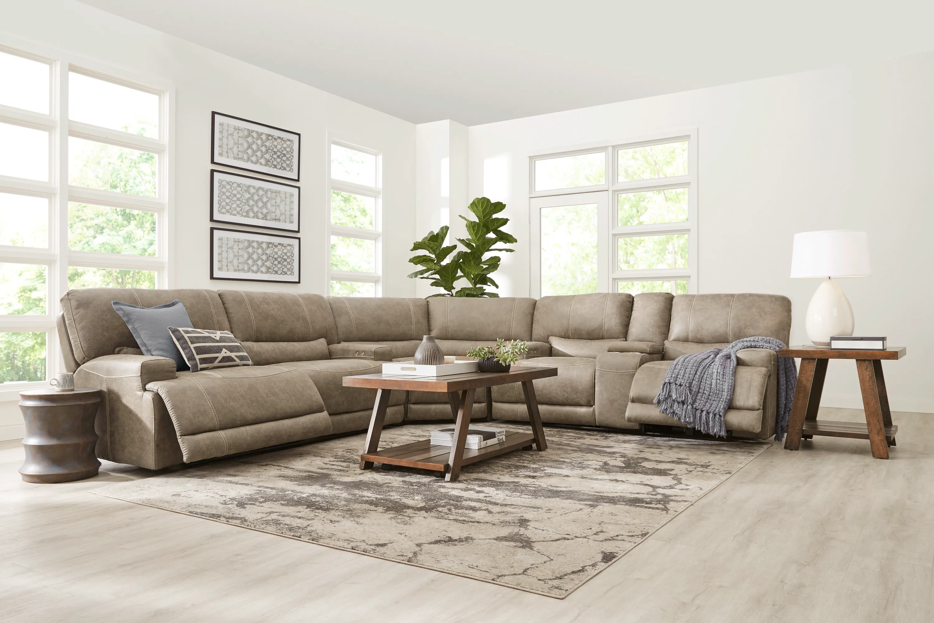 Warrendale Beige 6 Pc Power Reclining Sectional Living Room - Thumbnail - Image 1