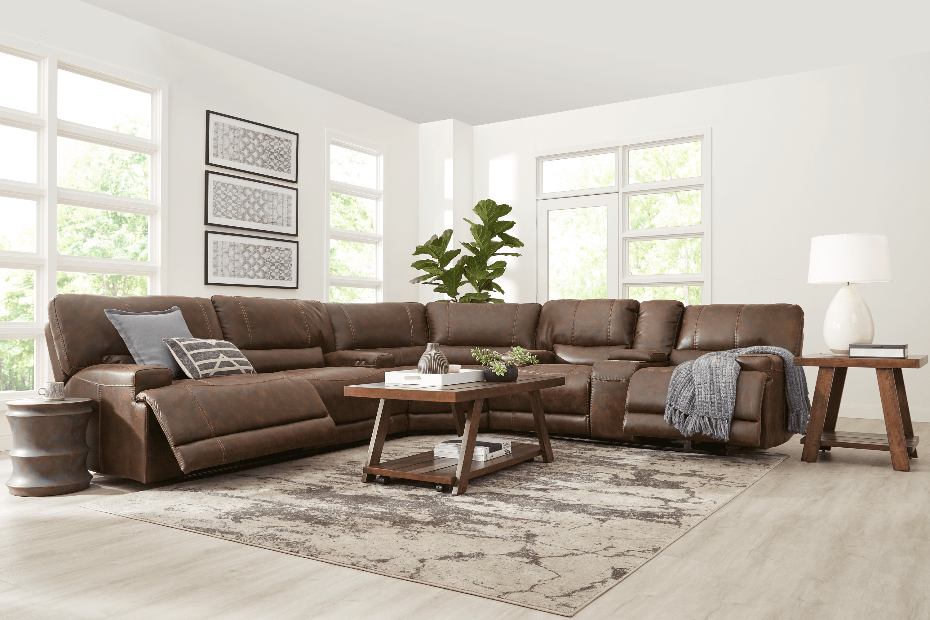 Warrendale Chocolate 6 Pc Power Reclining Sectional Living Room - Thumbnail - Image 1