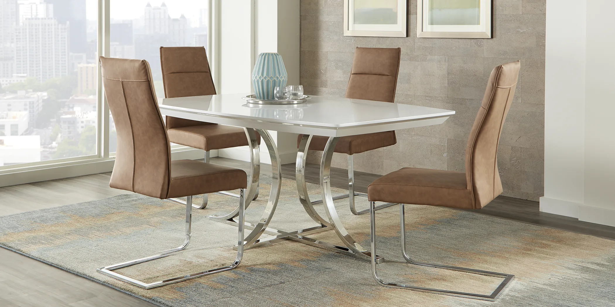 Washington Square 5 Pc Dining Room with Camel Chairs - Thumbnail - Image 1
