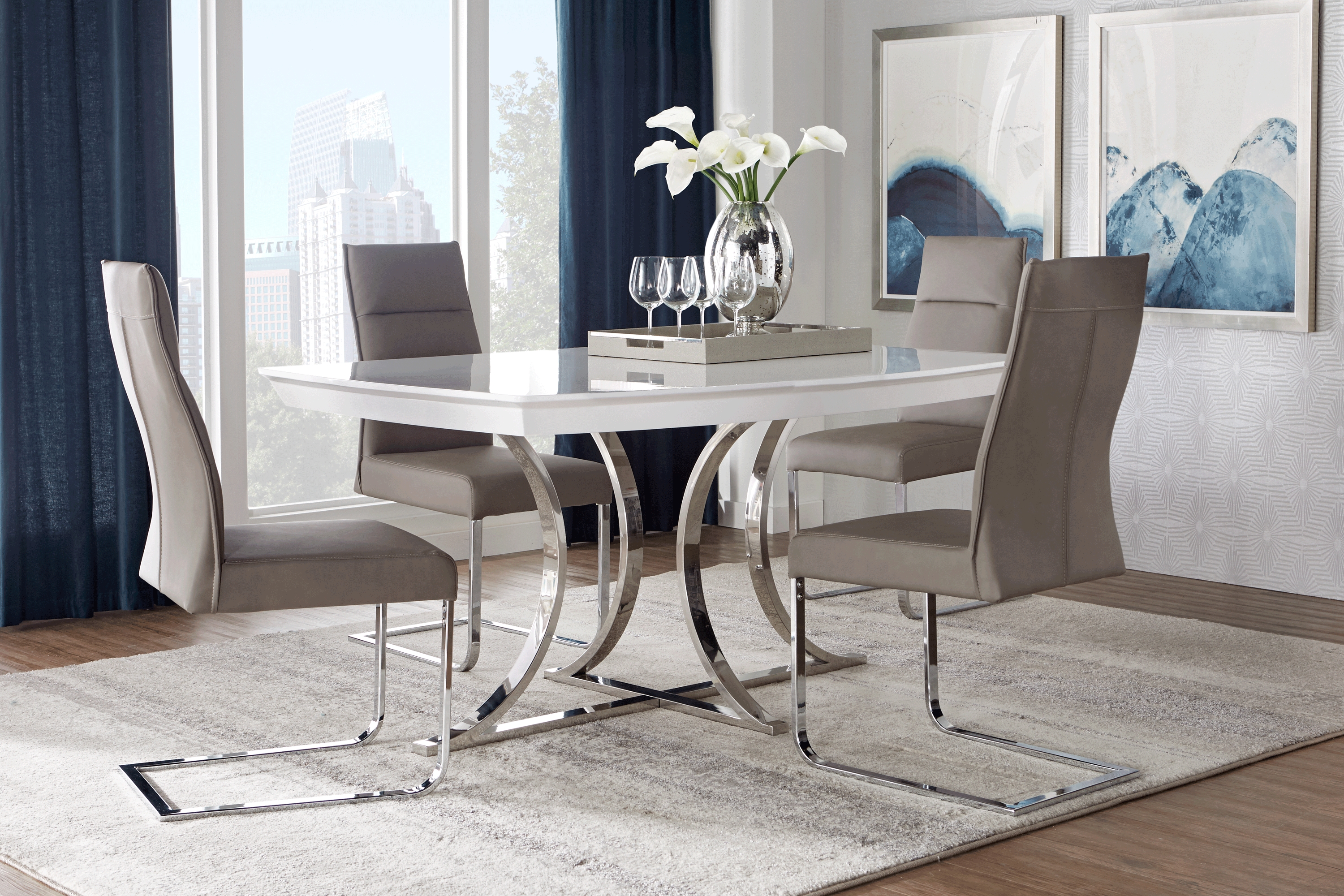 Washington Square White 5 Pc Dining Room with Gray Chairs - Thumbnail - Image 1