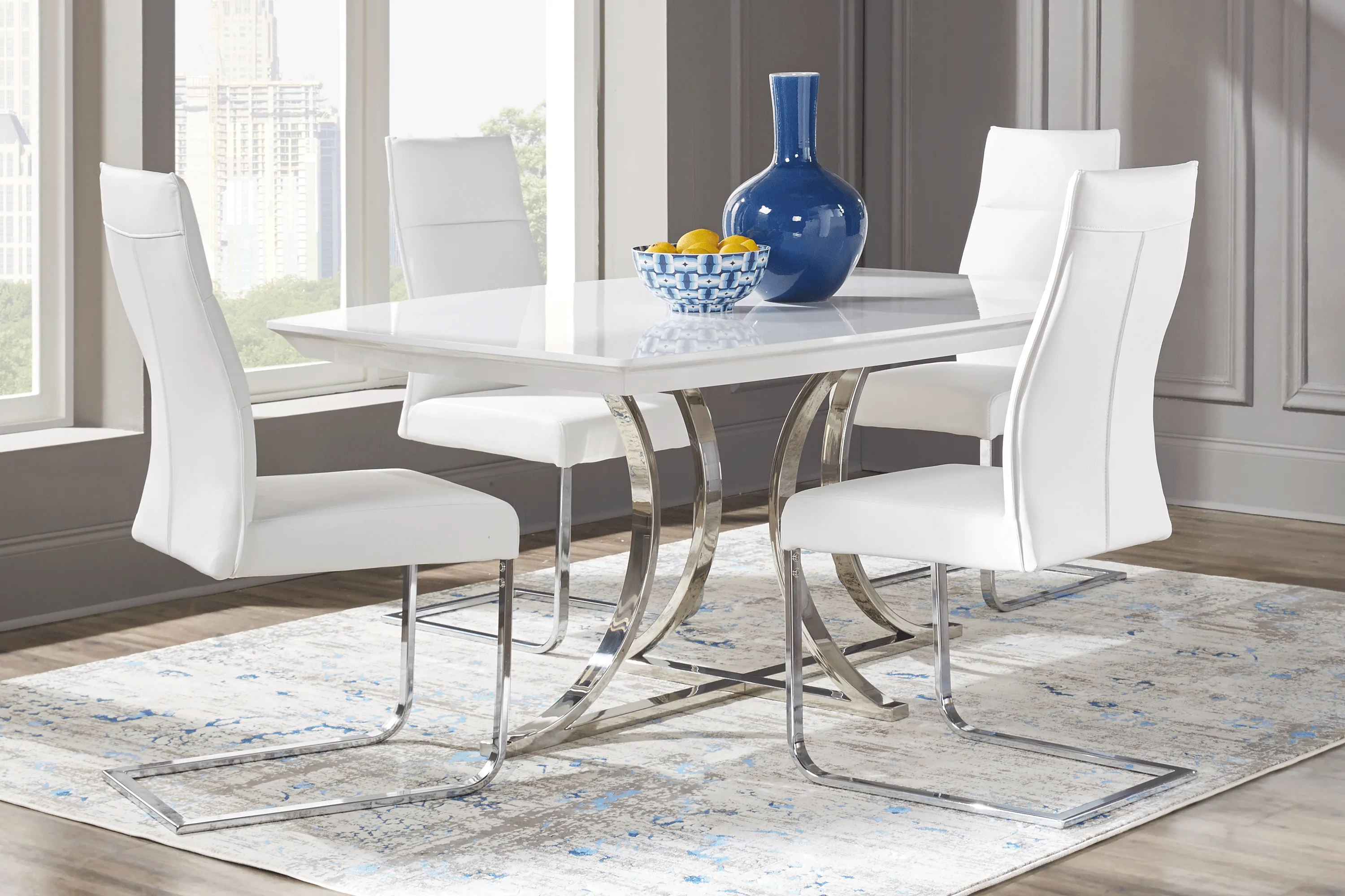 Washington Square White 5 Pc Dining Room with White Chairs - Thumbnail - Image 1
