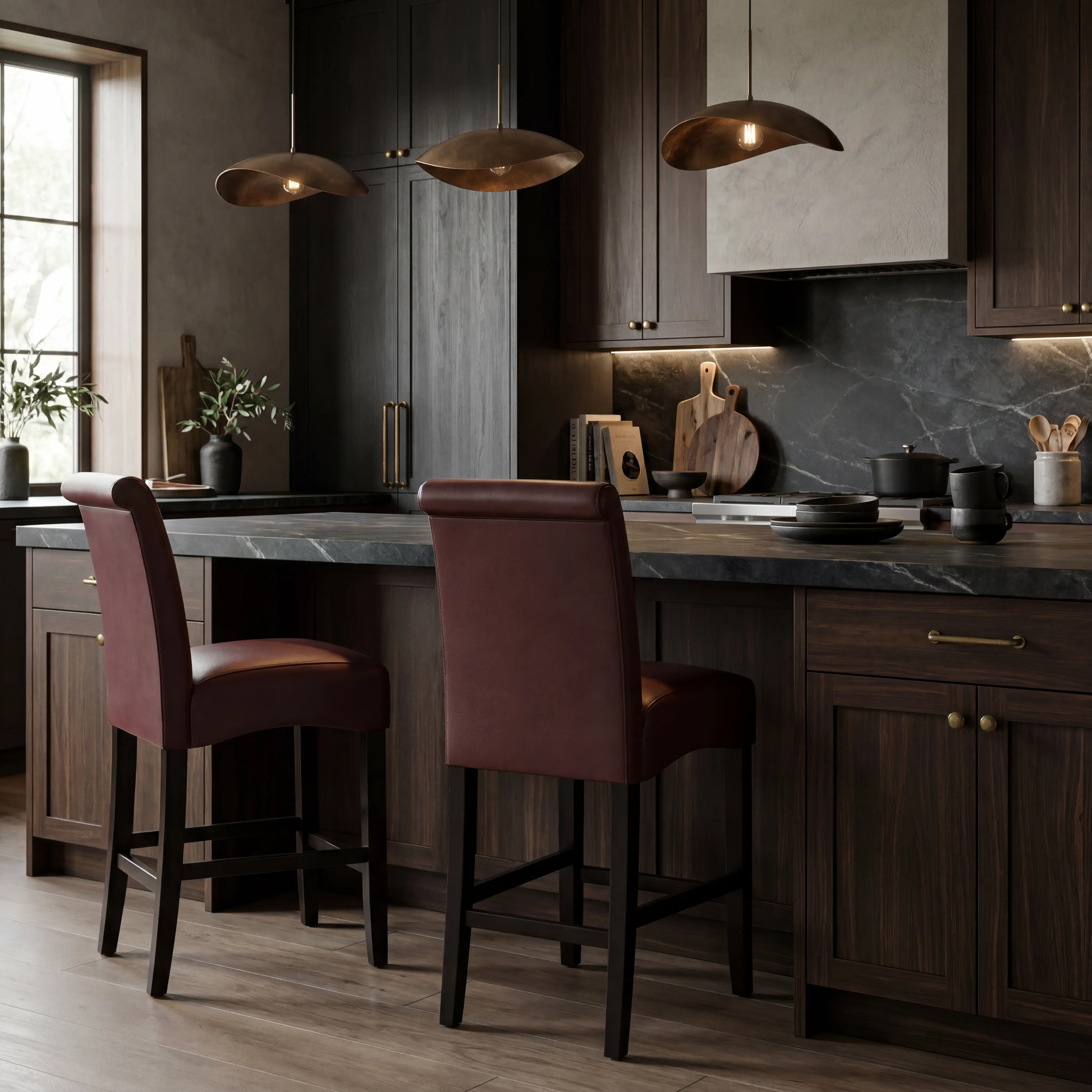 Ciara Espresso 5 Pc 48" Round Counter Height Dining Room with Burgundy Stools - Thumbnail - Image 7