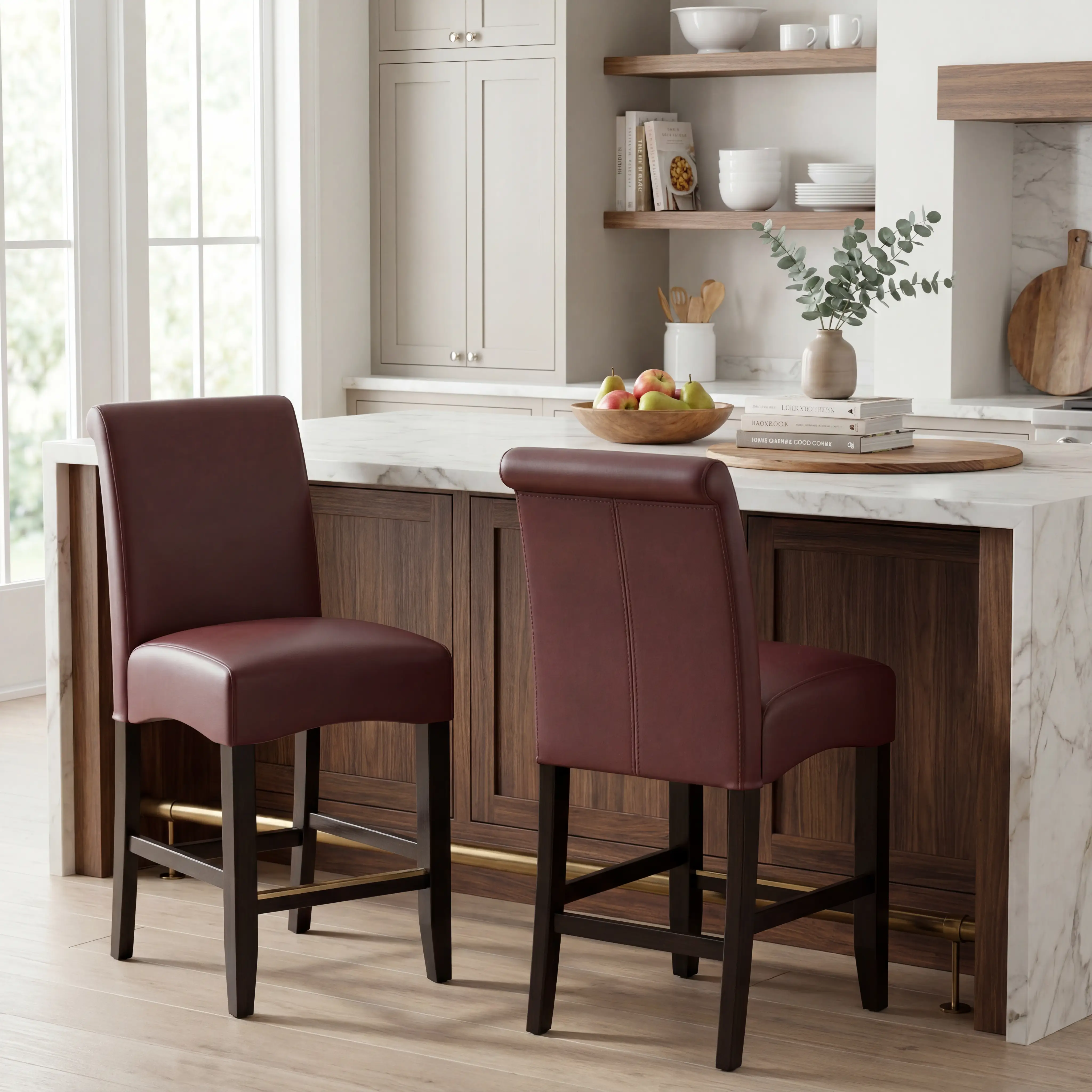 Ciara Espresso 5 Pc 48" Round Counter Height Dining Room with Burgundy Stools - Thumbnail - Image 8