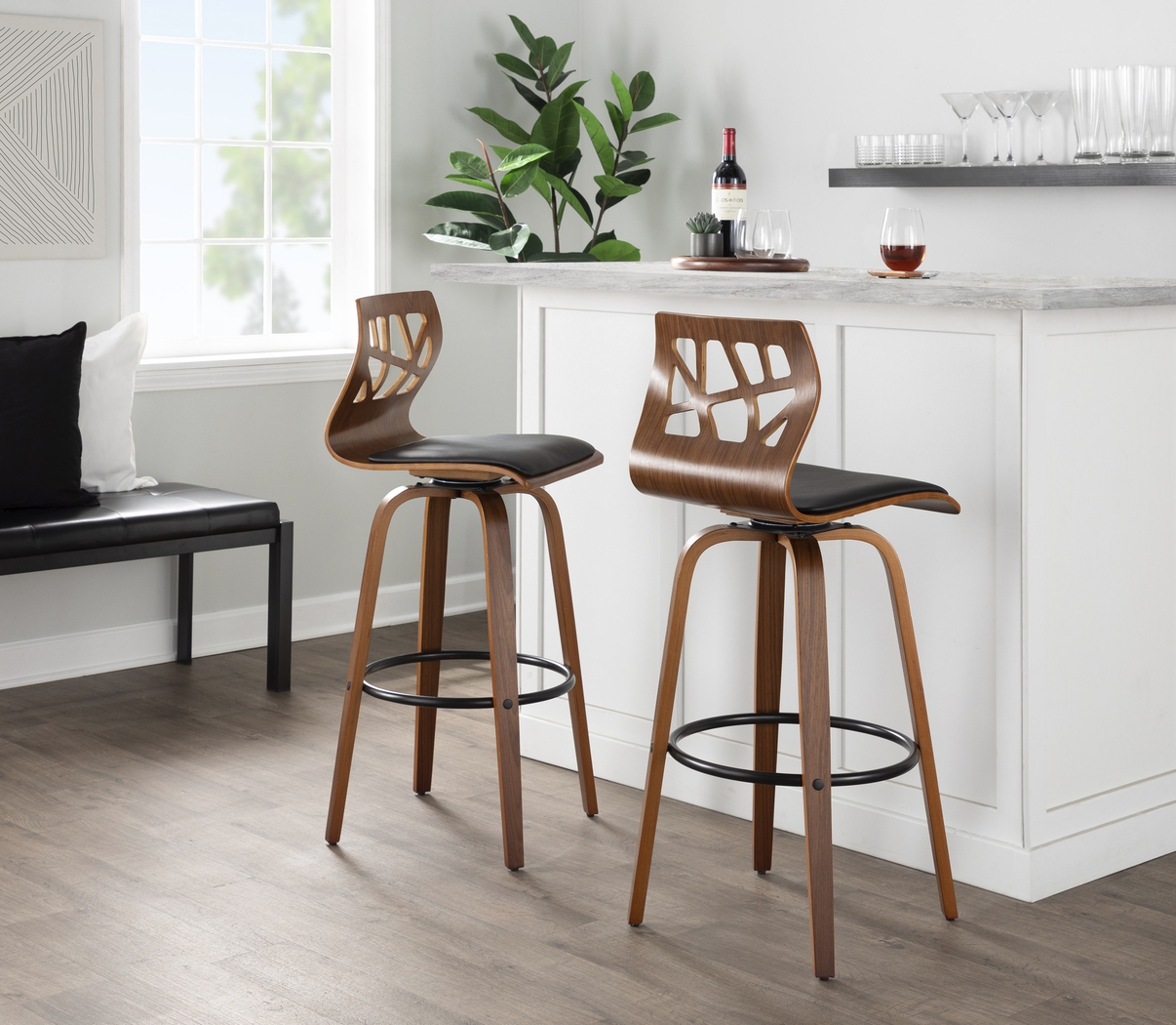 Watsonia Black Swivel Barstool, Set of 2 - Thumbnail - Image 3