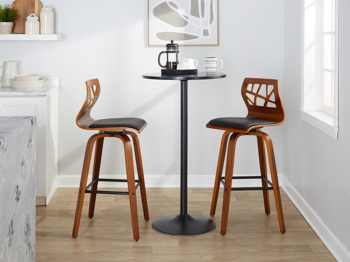 Watsonia II Black Swivel Barstool, Set of 2 - Thumbnail - Image 2