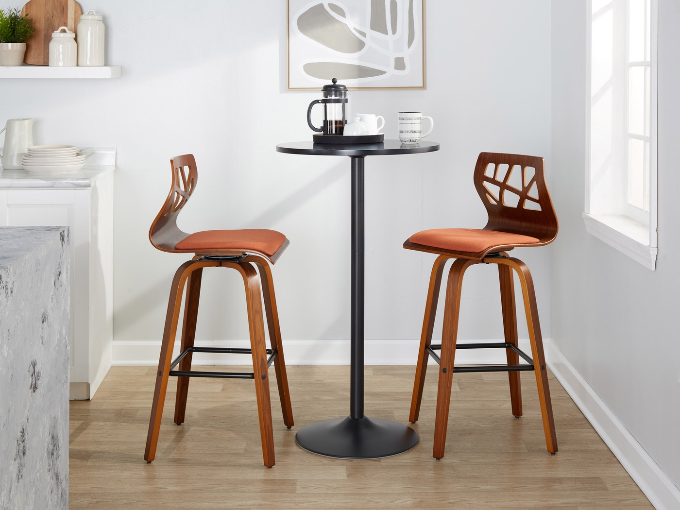 Watsonia II Orange Swivel Barstool, Set of 2 - Thumbnail - Image 2