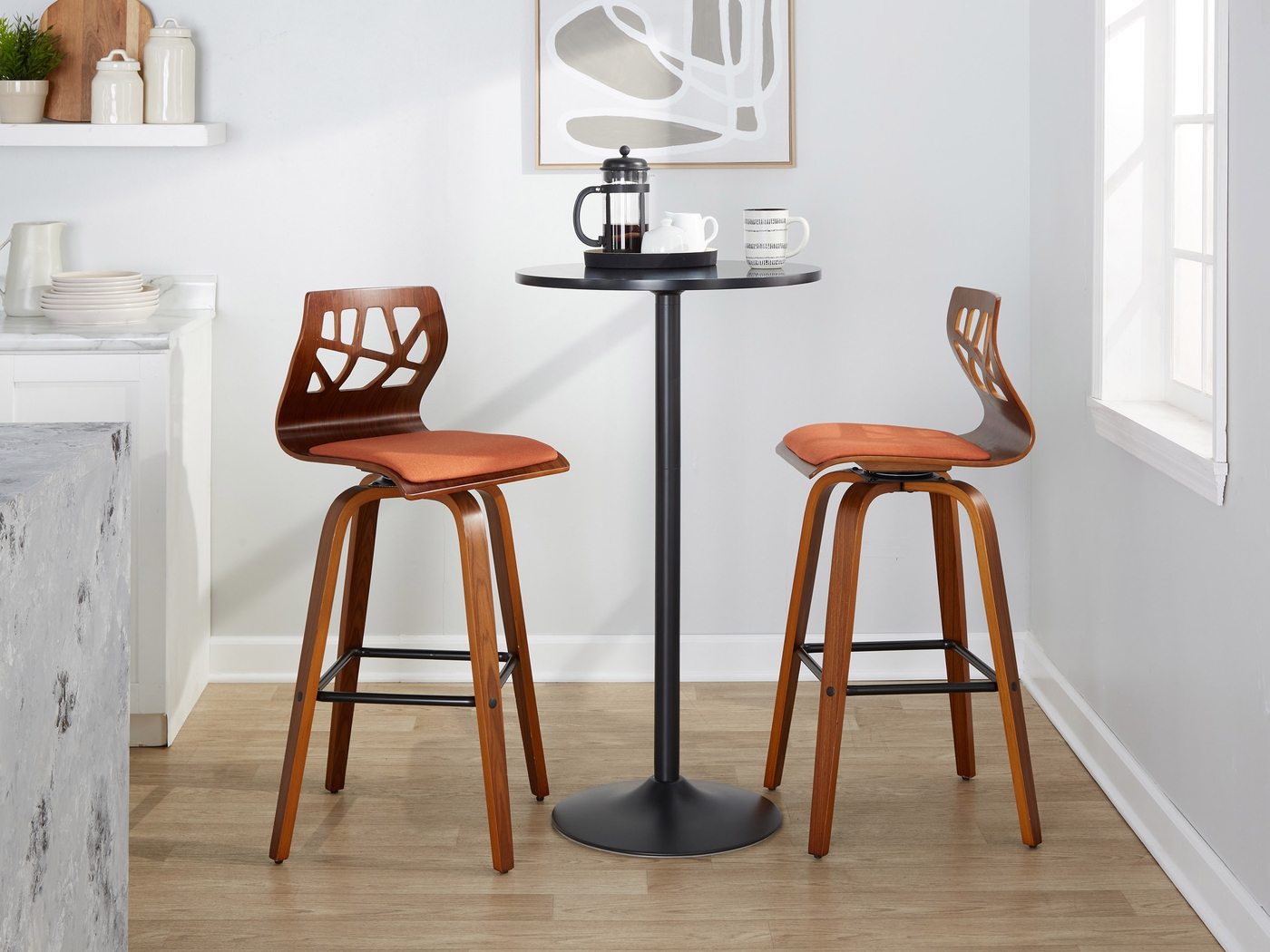 Watsonia II Orange Swivel Barstool, Set of 2 - Thumbnail - Image 3