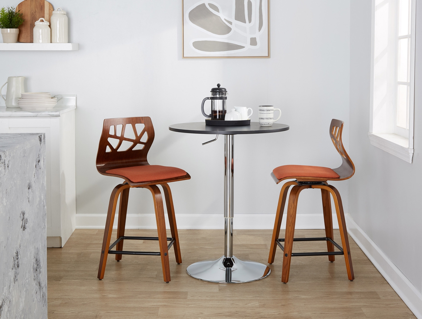 Watsonia II Orange Swivel Counter Height Stool, Set of 2 - Thumbnail - Image 3