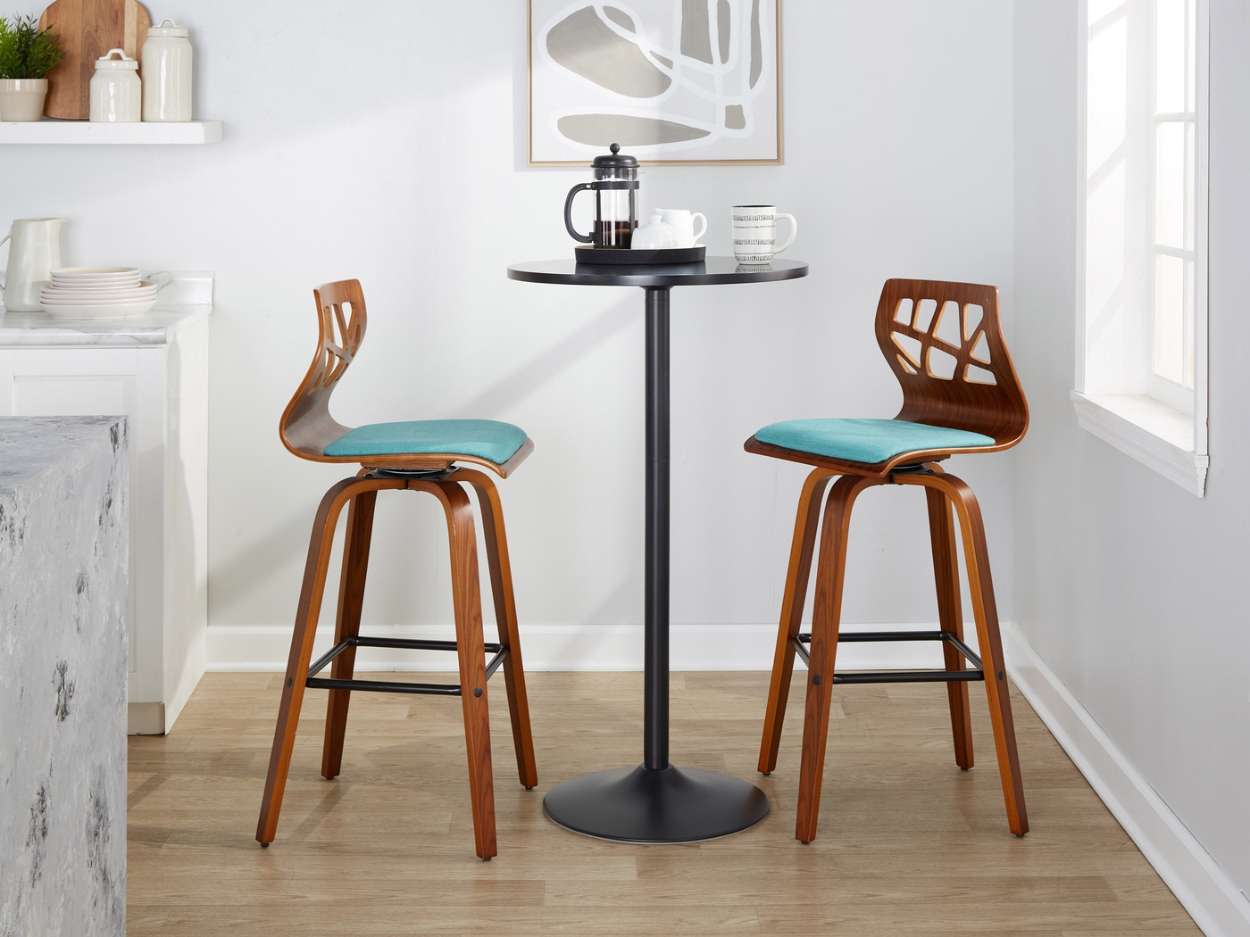 Watsonia II Teal Swivel Barstool, Set of 2 - Thumbnail - Image 2