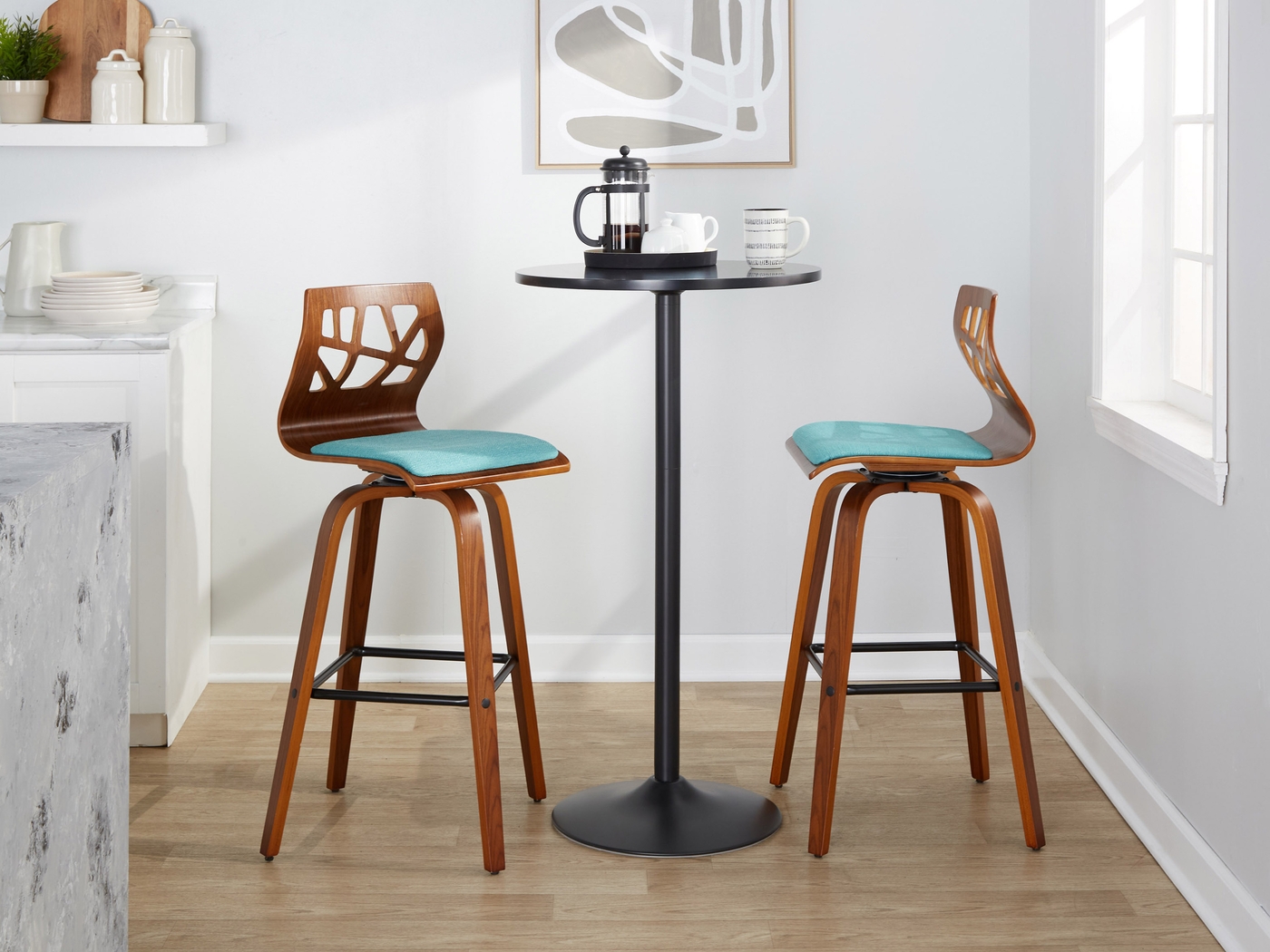 Watsonia II Teal Swivel Barstool, Set of 2 - Thumbnail - Image 3