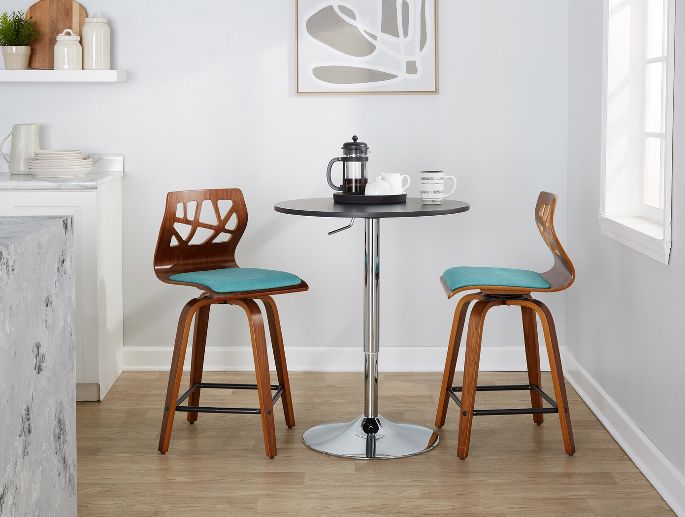 Watsonia II Teal Swivel Counter Height Stool, Set of 2 - Thumbnail - Image 3