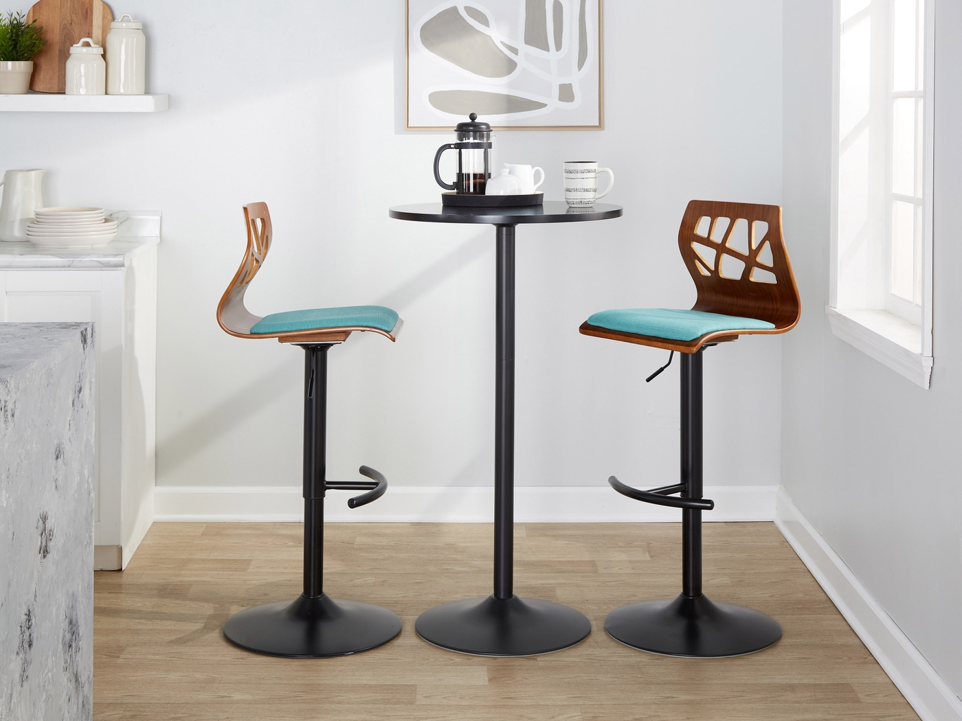 Watsonia IV Teal Adjustable Barstool, Set of 2 - Thumbnail - Image 2