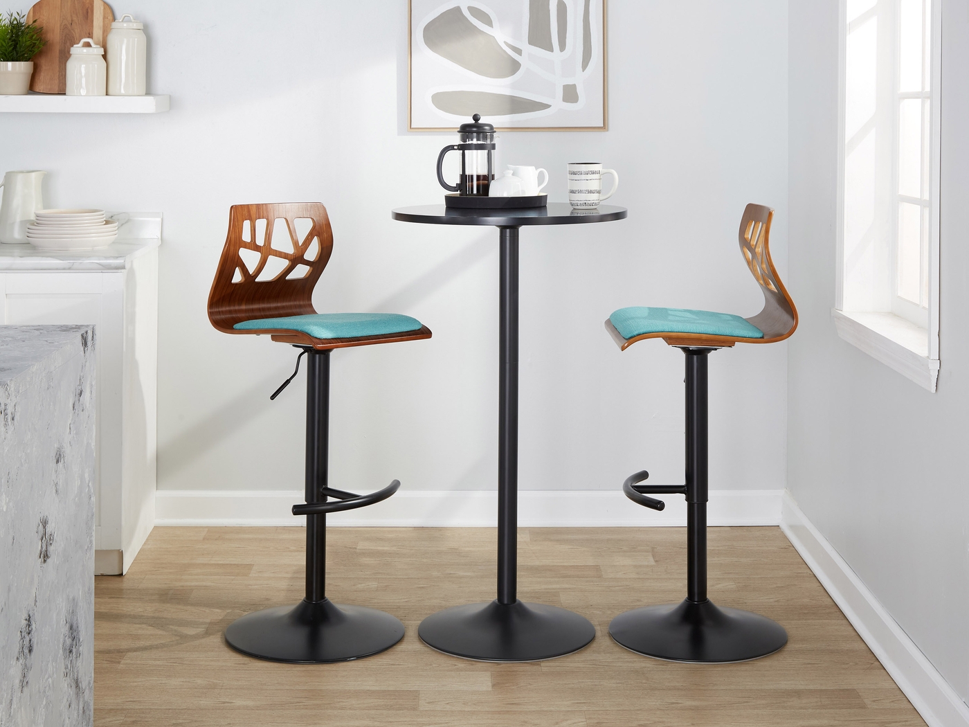 Watsonia IV Teal Adjustable Barstool, Set of 2 - Thumbnail - Image 3