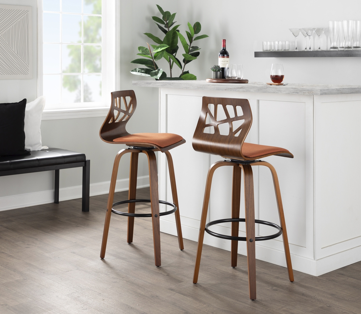 Watsonia Orange Swivel Barstool, Set of 2 - Thumbnail - Image 3
