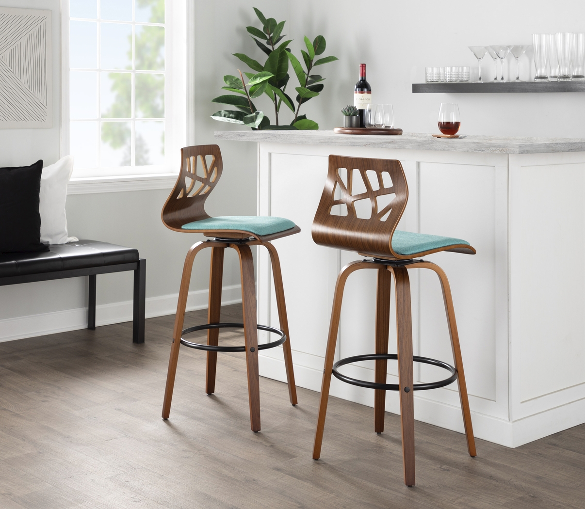 Watsonia Teal Swivel Barstool, Set of 2 - Thumbnail - Image 3