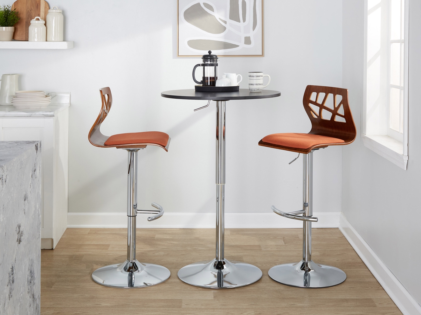 Watsonia VI Orange Adjustable Barstool, Set of 2 - Thumbnail - Image 2
