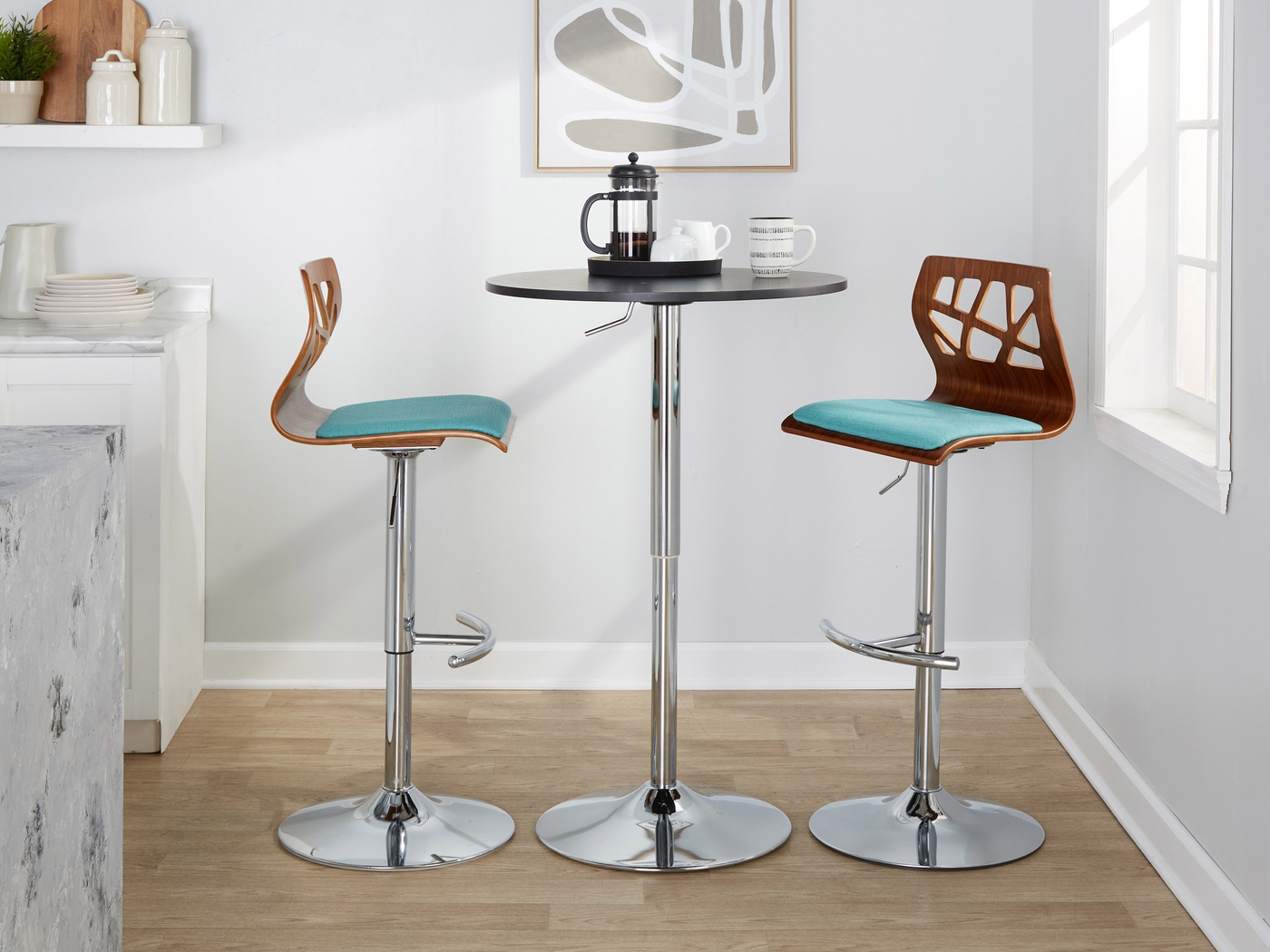 Watsonia VI Teal Adjustable Barstool, Set of 2 - Thumbnail - Image 2