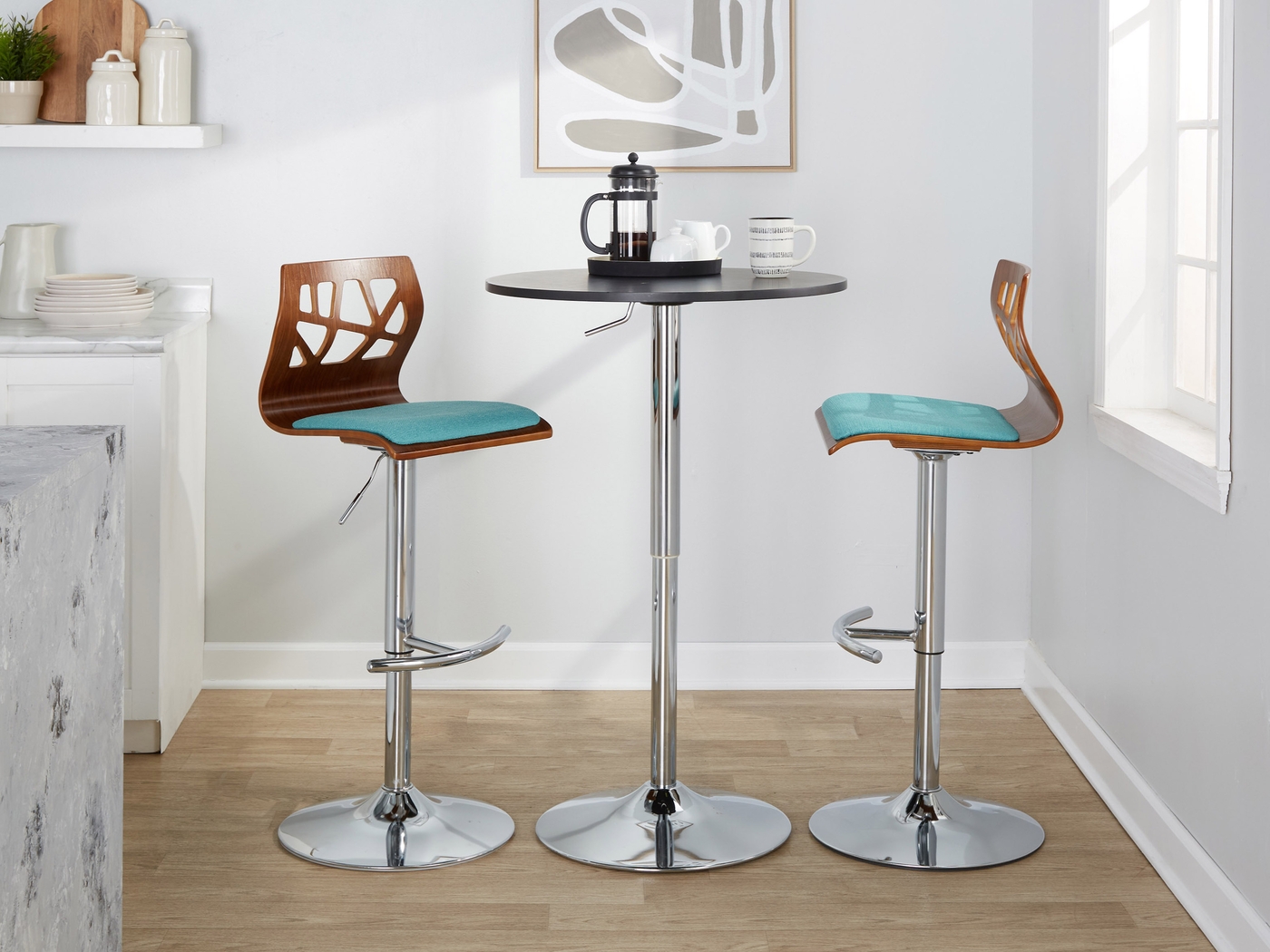 Watsonia VI Teal Adjustable Barstool, Set of 2 - Thumbnail - Image 3