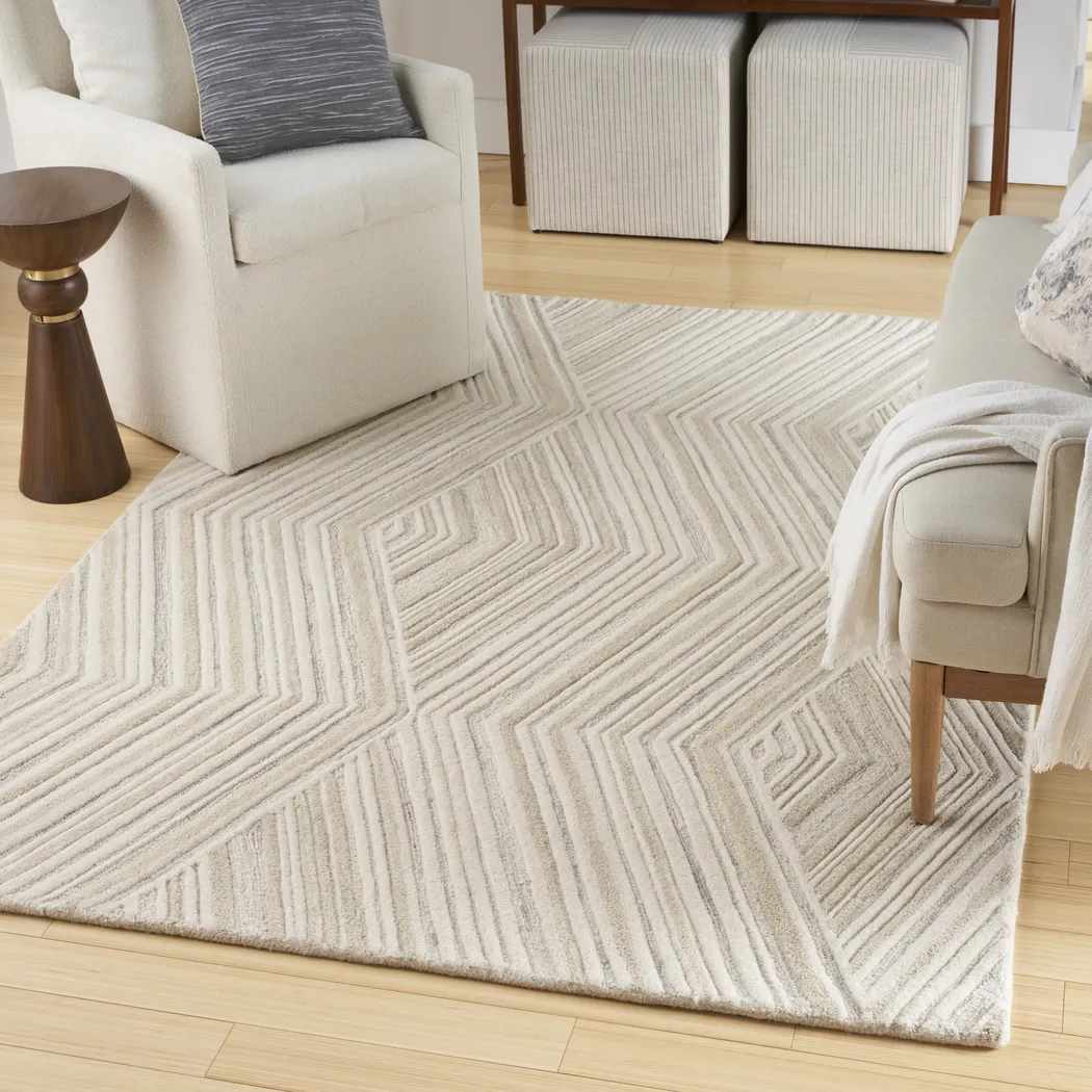 Wave Illusion Beige 5'3 x 7'3 Rug - Thumbnail - Image 2
