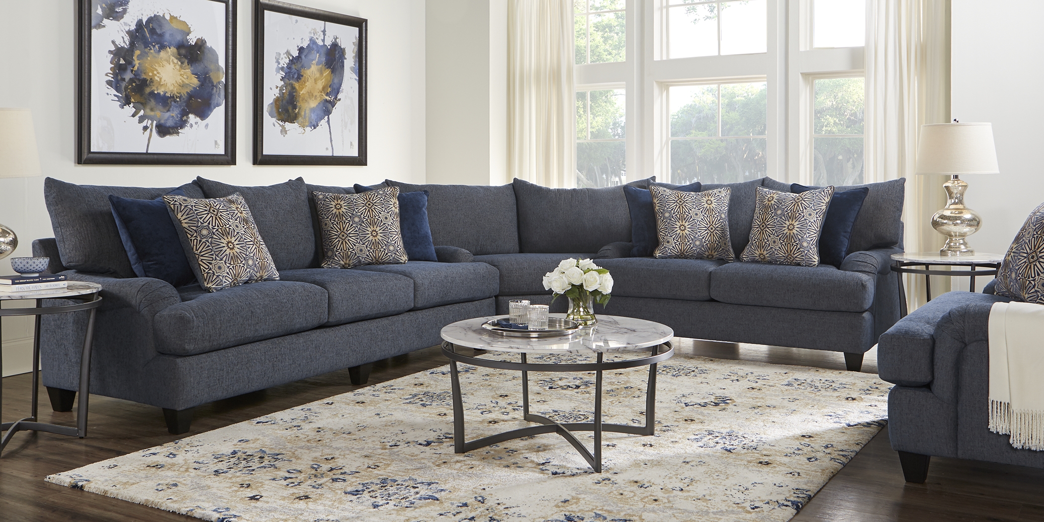 Waverly Park Blue 3 Pc Sectional - Thumbnail - Image 2