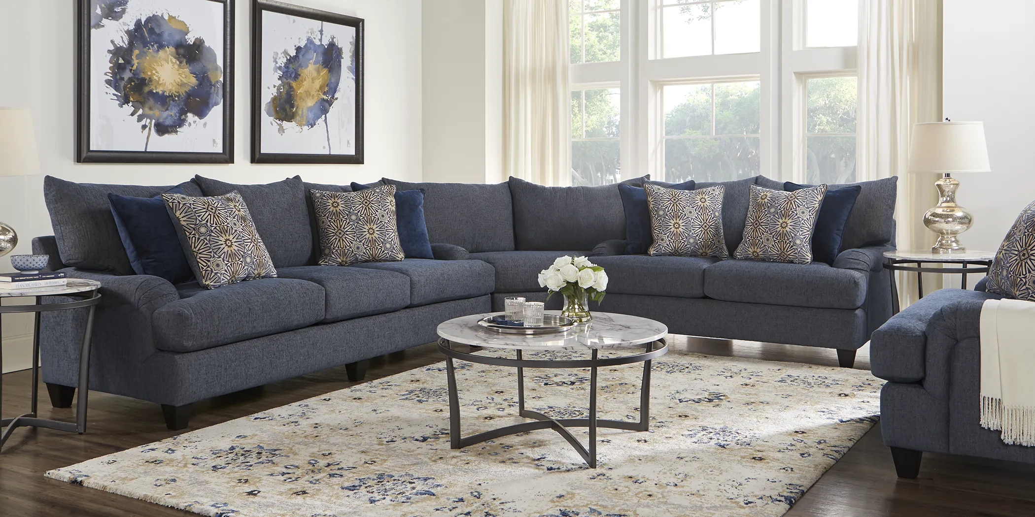 Waverly Park Blue 6 Pc Sectional Living Room - Thumbnail - Image 1