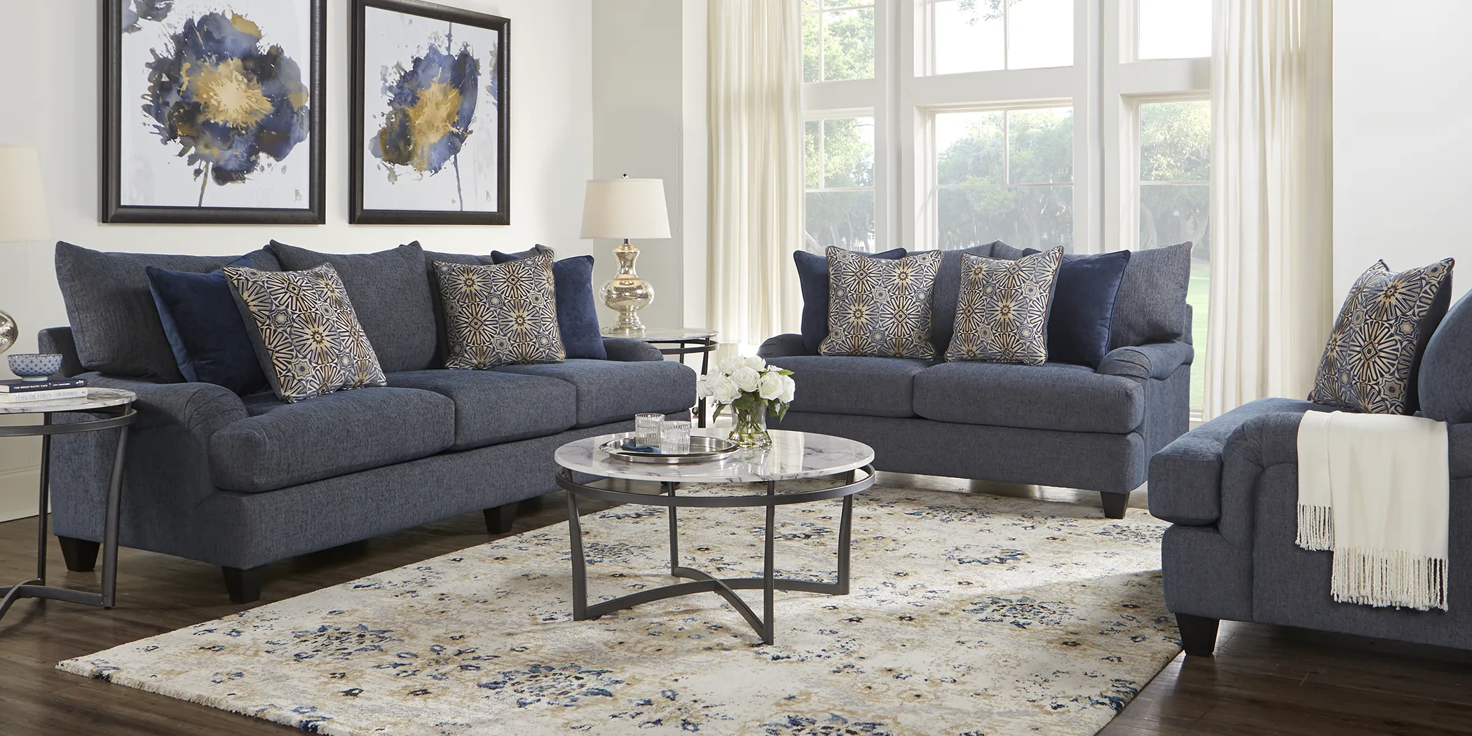 Waverly Park Blue 7 Pc Living Room - Thumbnail - Image 1