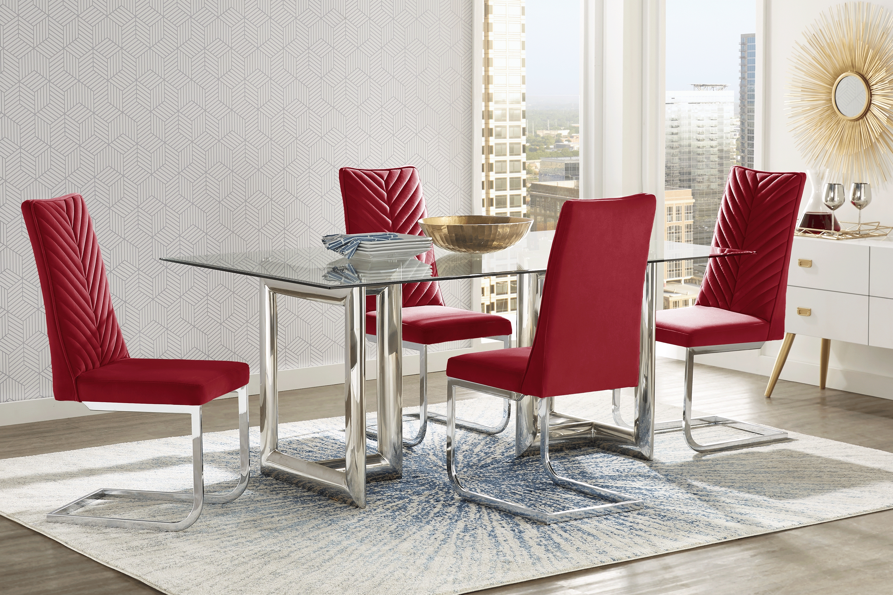 Waycroft Silver 5 Pc Dining Room with Bordeaux Chairs - Thumbnail - Image 1