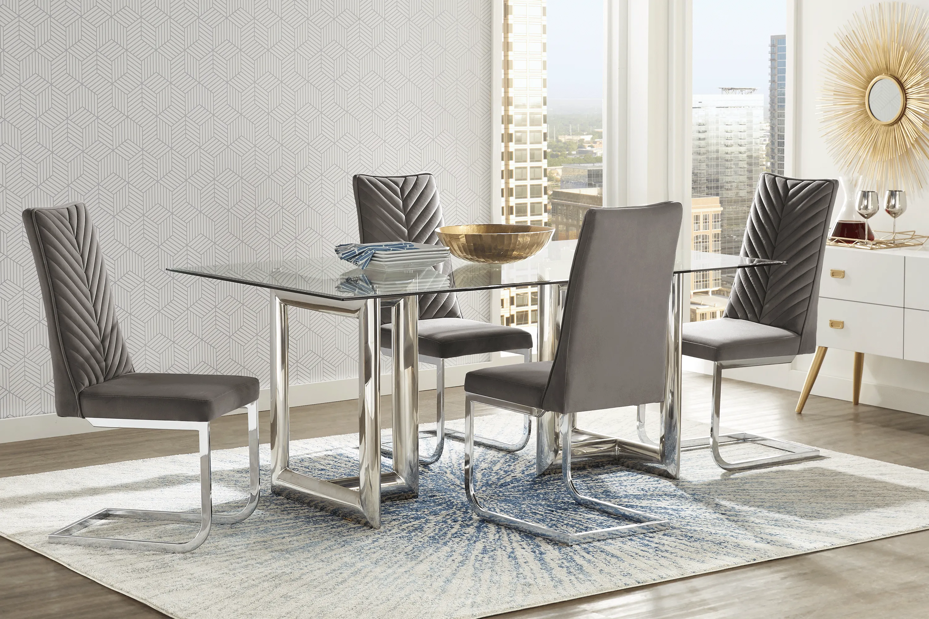Waycroft Silver 5 Pc Dining Room with Charcoal Chairs - Thumbnail - Image 1