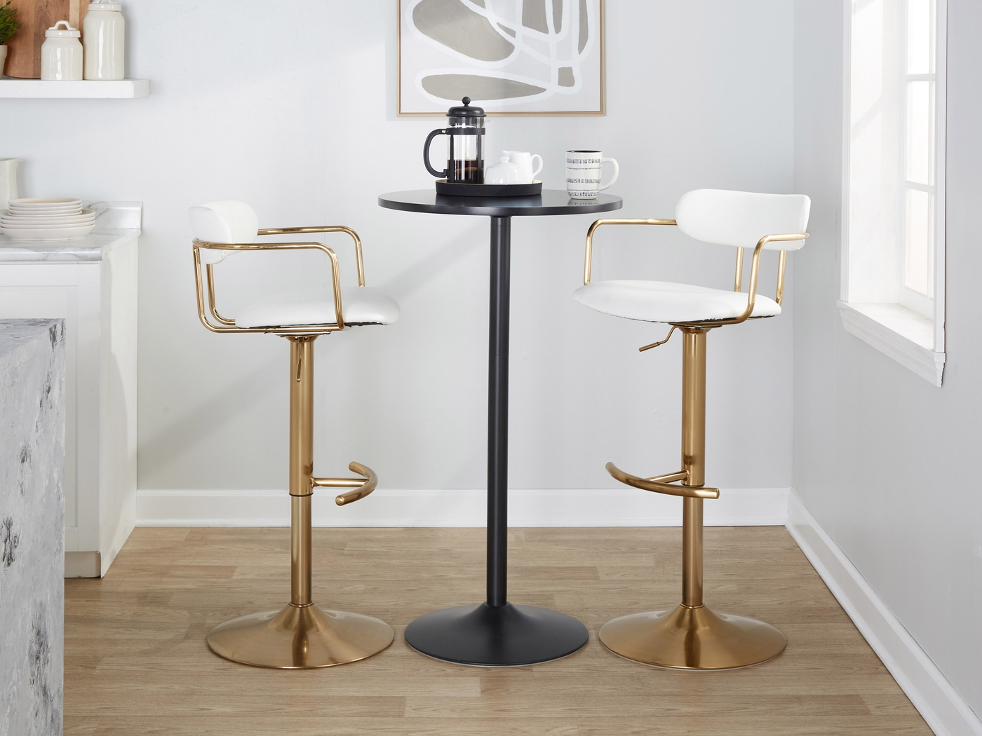 Wedgefield I White Adjustable Barstool, Set of 2 - Thumbnail - Image 2