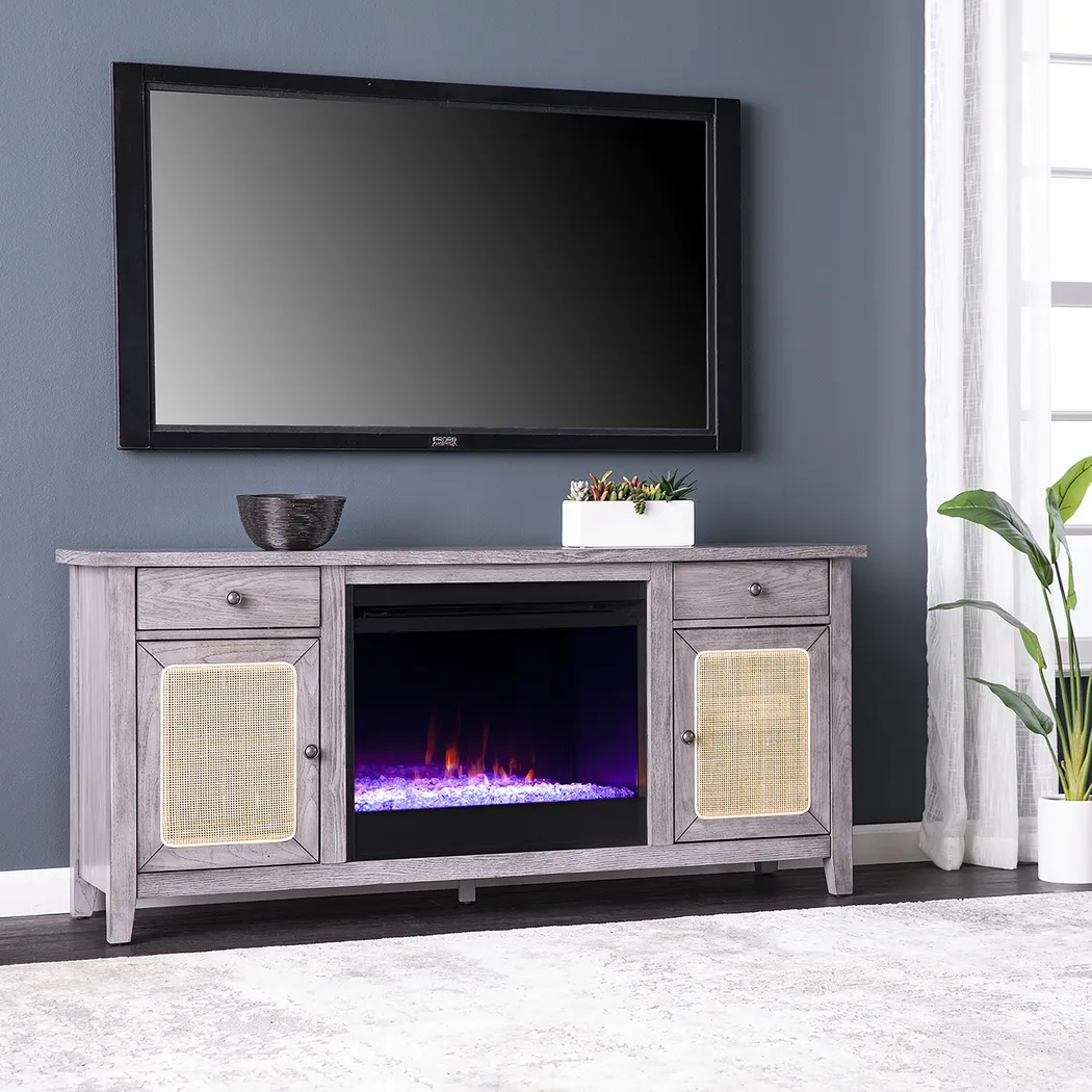 Welford I Gray 58 in. Console with Color Changing Fireplace - Thumbnail - Image 2