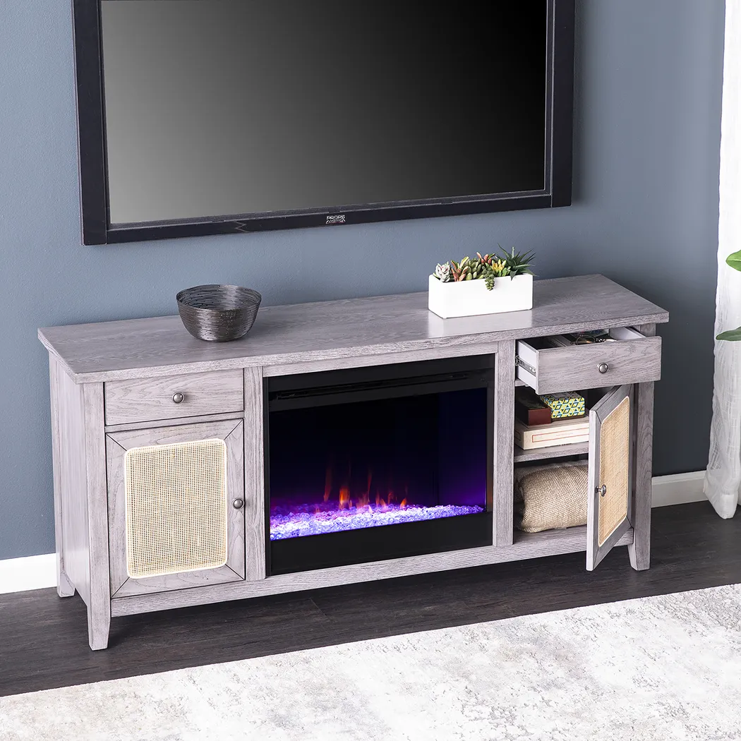 Welford I Gray 58 in. Console with Color Changing Fireplace - Thumbnail - Image 4