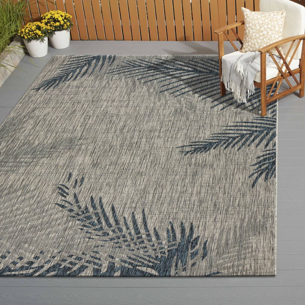 Wesnet Gray/Blue 5' x 7' Indoor/Outdoor Rug - Thumbnail - Image 2