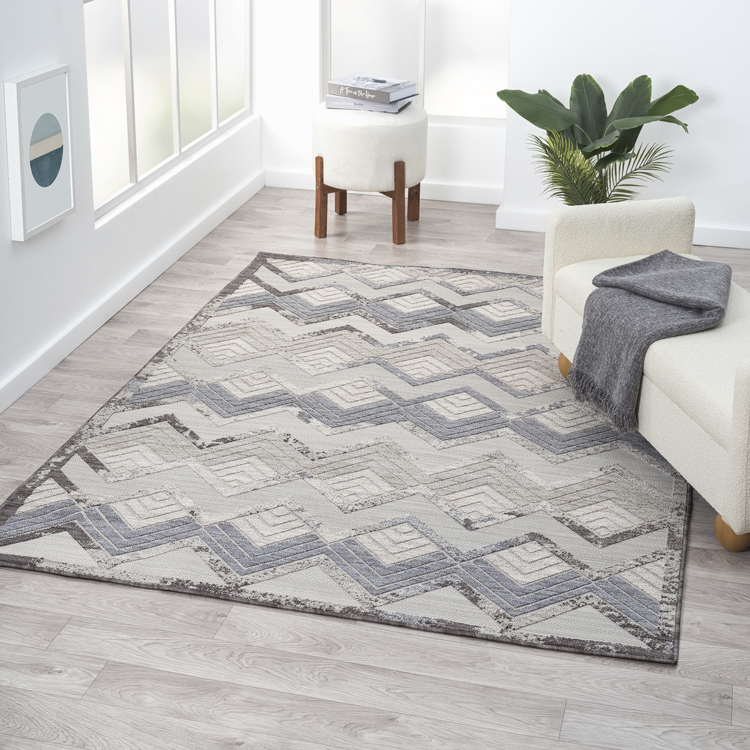Wessard Blue/Ivory 7'10 x 8'10 Indoor/Outdoor Rug - Thumbnail - Image 2