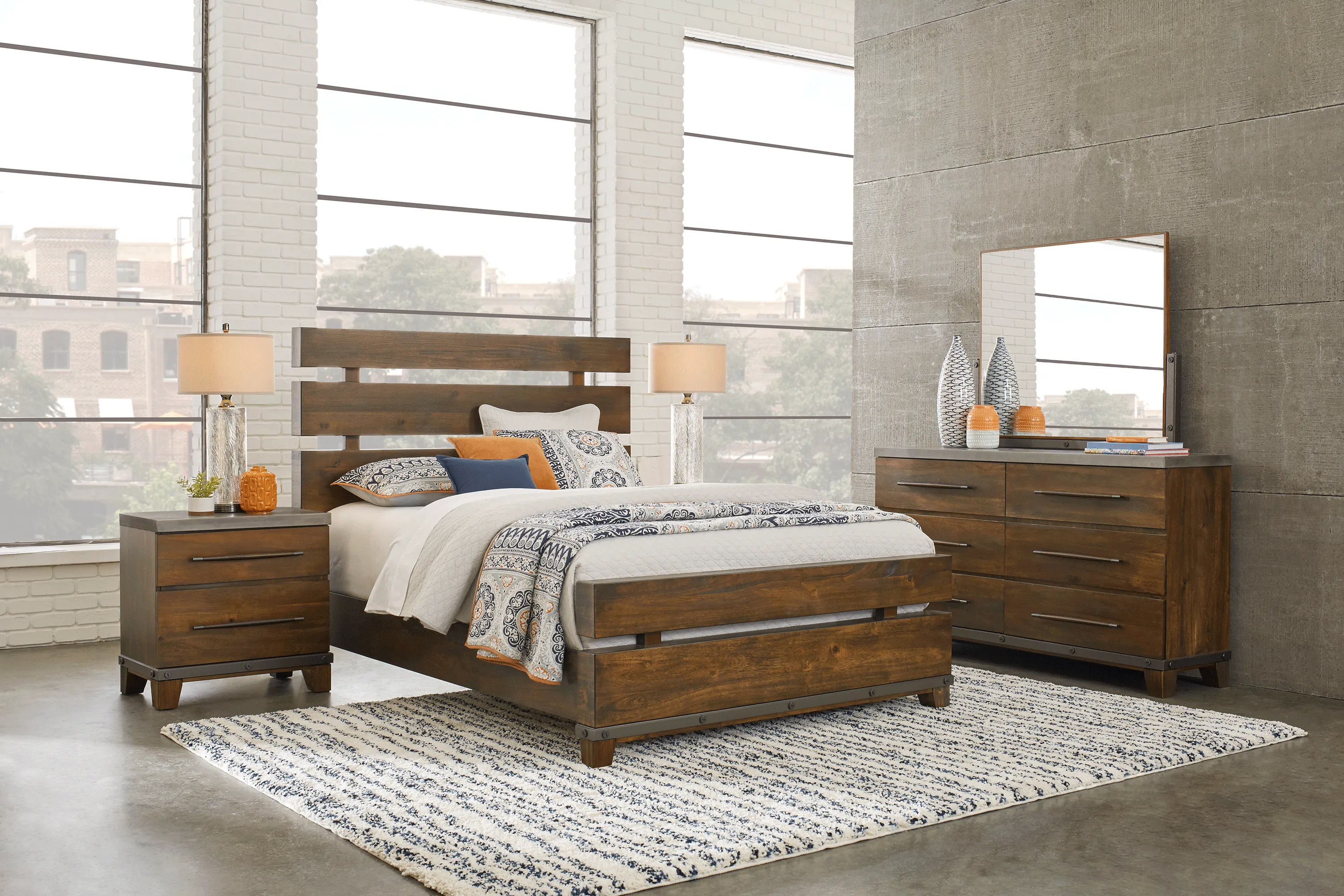 West Hills Brown 7 Pc King Panel Bedroom - Thumbnail - Image 1