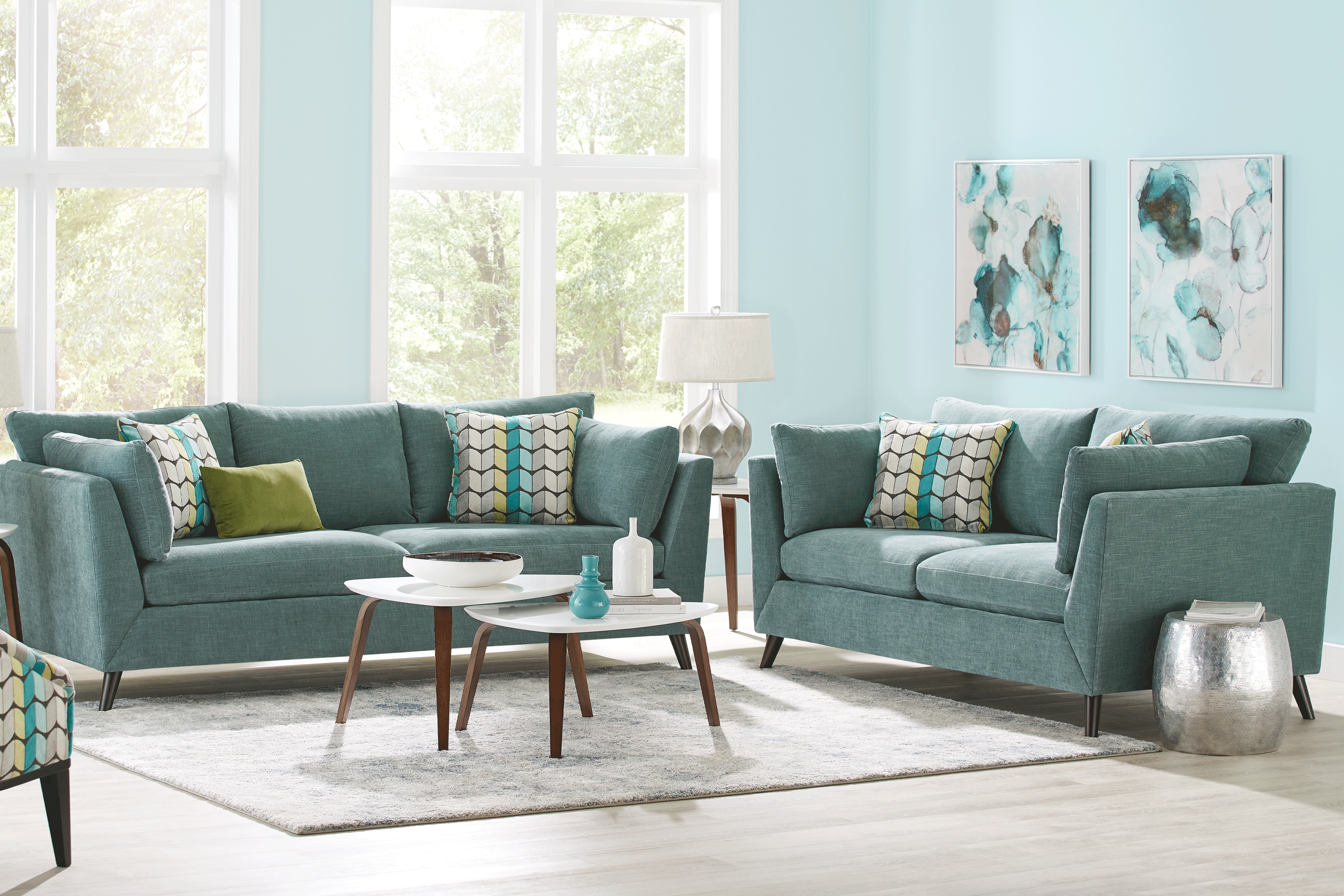 West Loft Teal Loveseat - Thumbnail - Image 2