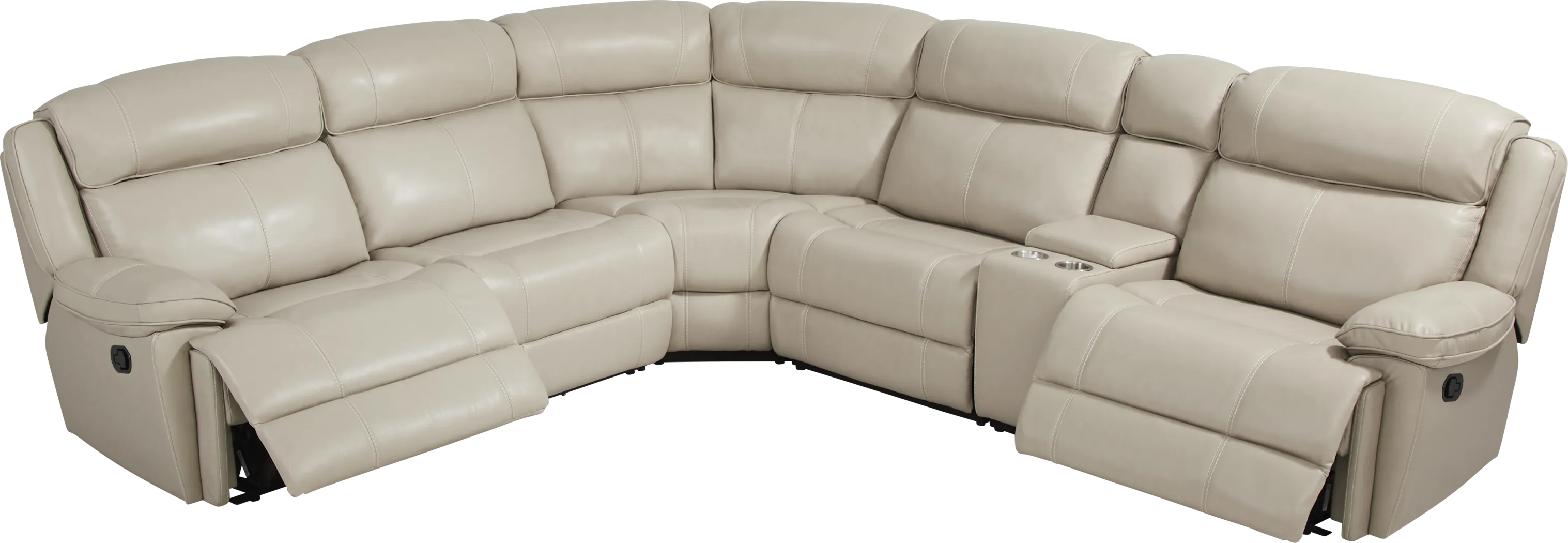 West Valley Beige Leather 6 Pc Reclining Sectional - Image 5