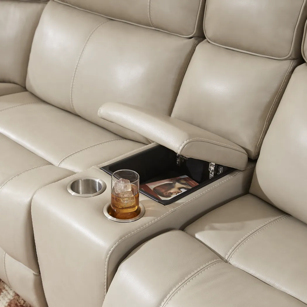 West Valley Beige Leather 6 Pc Reclining Sectional - Image 6