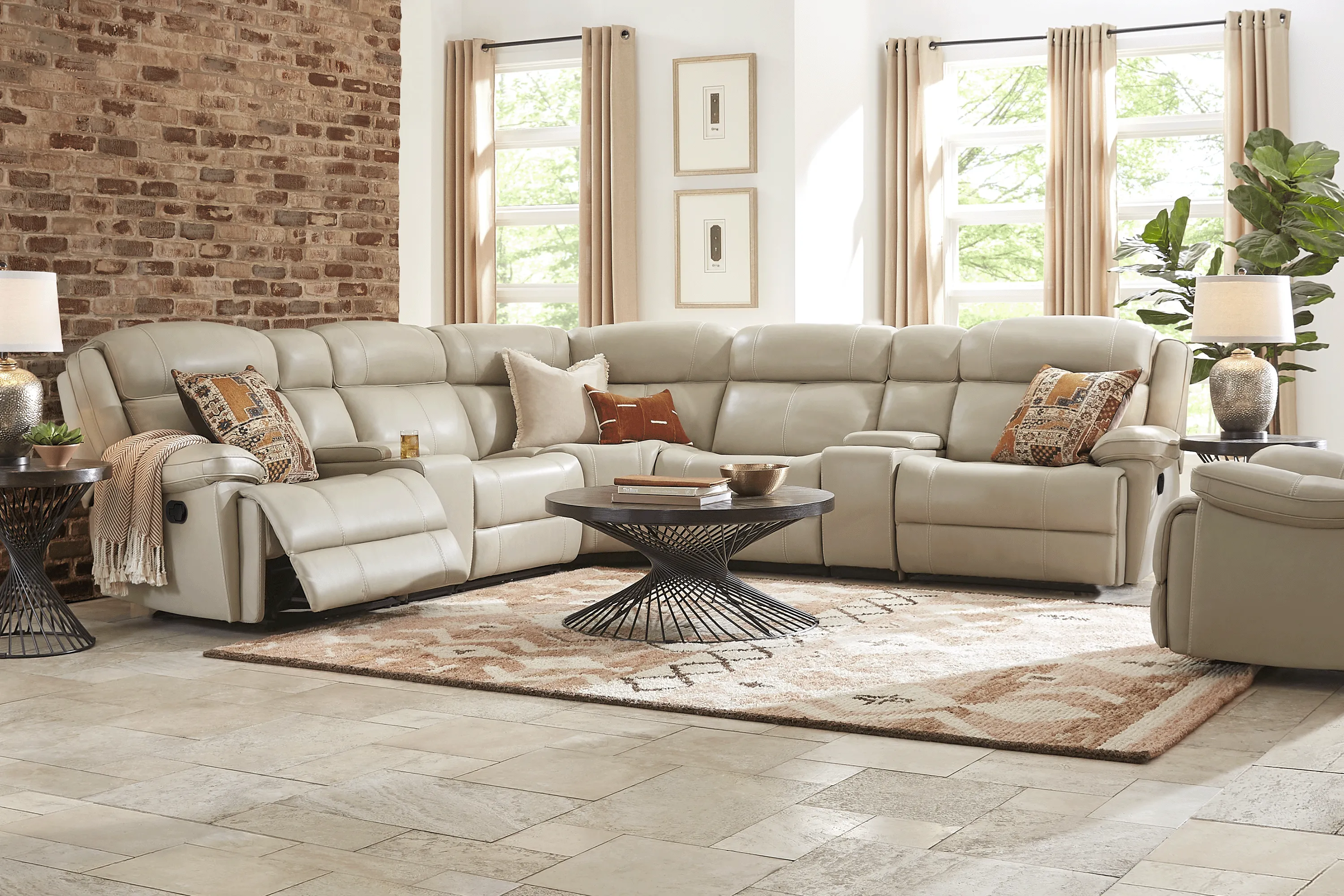 West Valley Beige 7 Pc Leather Reclining Sectional - Thumbnail - Image 2