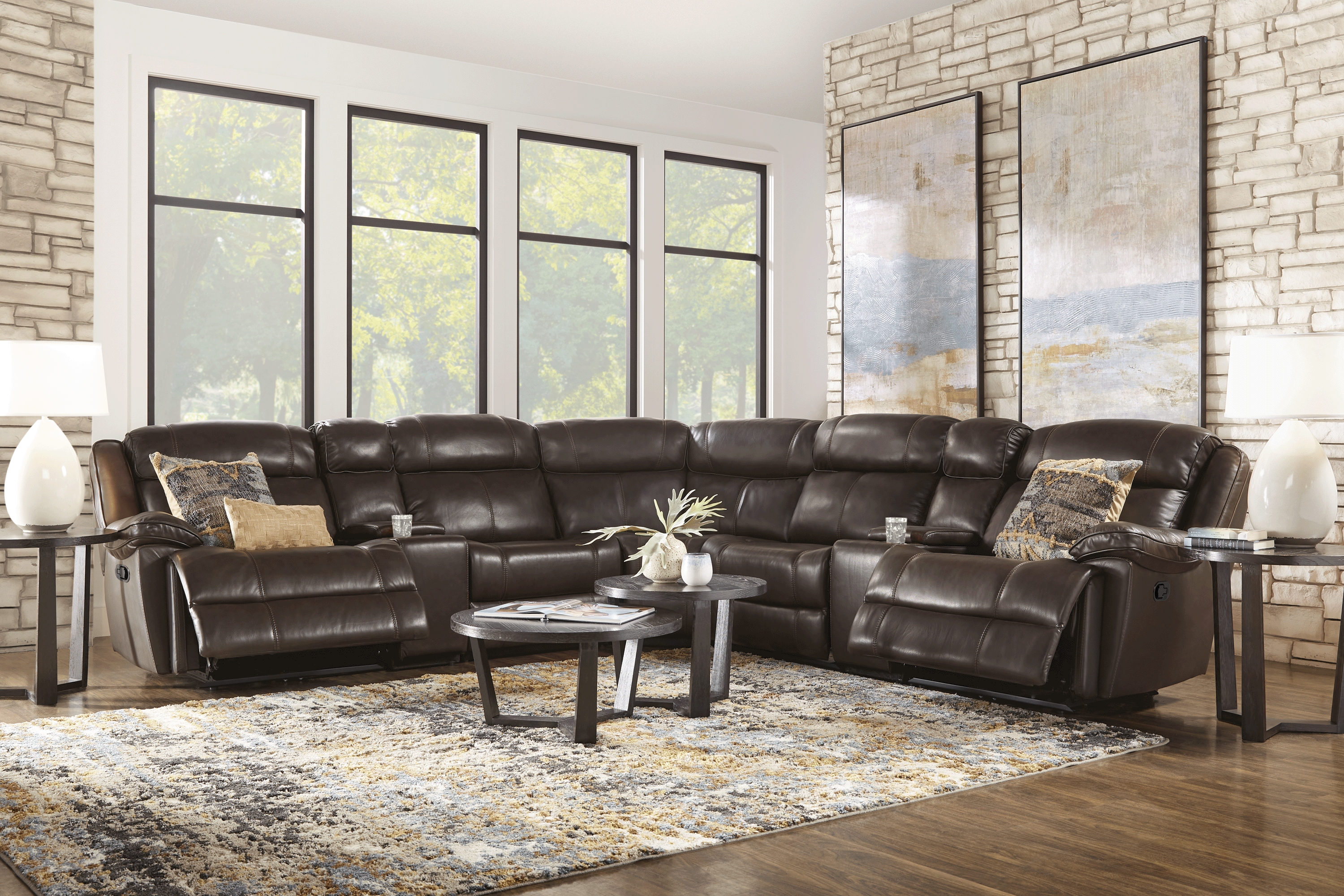 West Valley Brown 10 Pc Leather Reclining Sectional Living Room - Thumbnail - Image 1