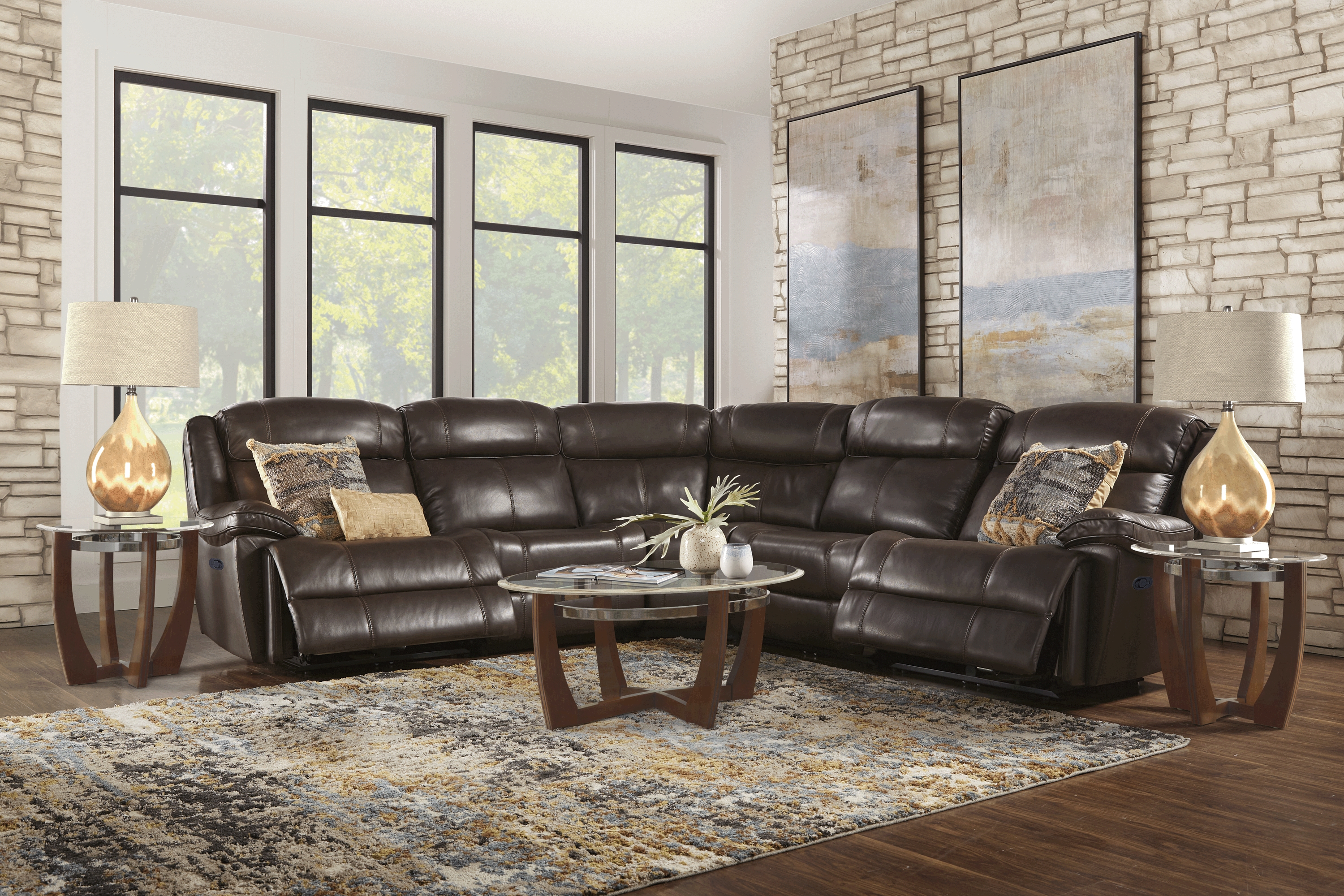 West Valley Brown 5 Pc Leather Power Reclining Sectional - Thumbnail - Image 2