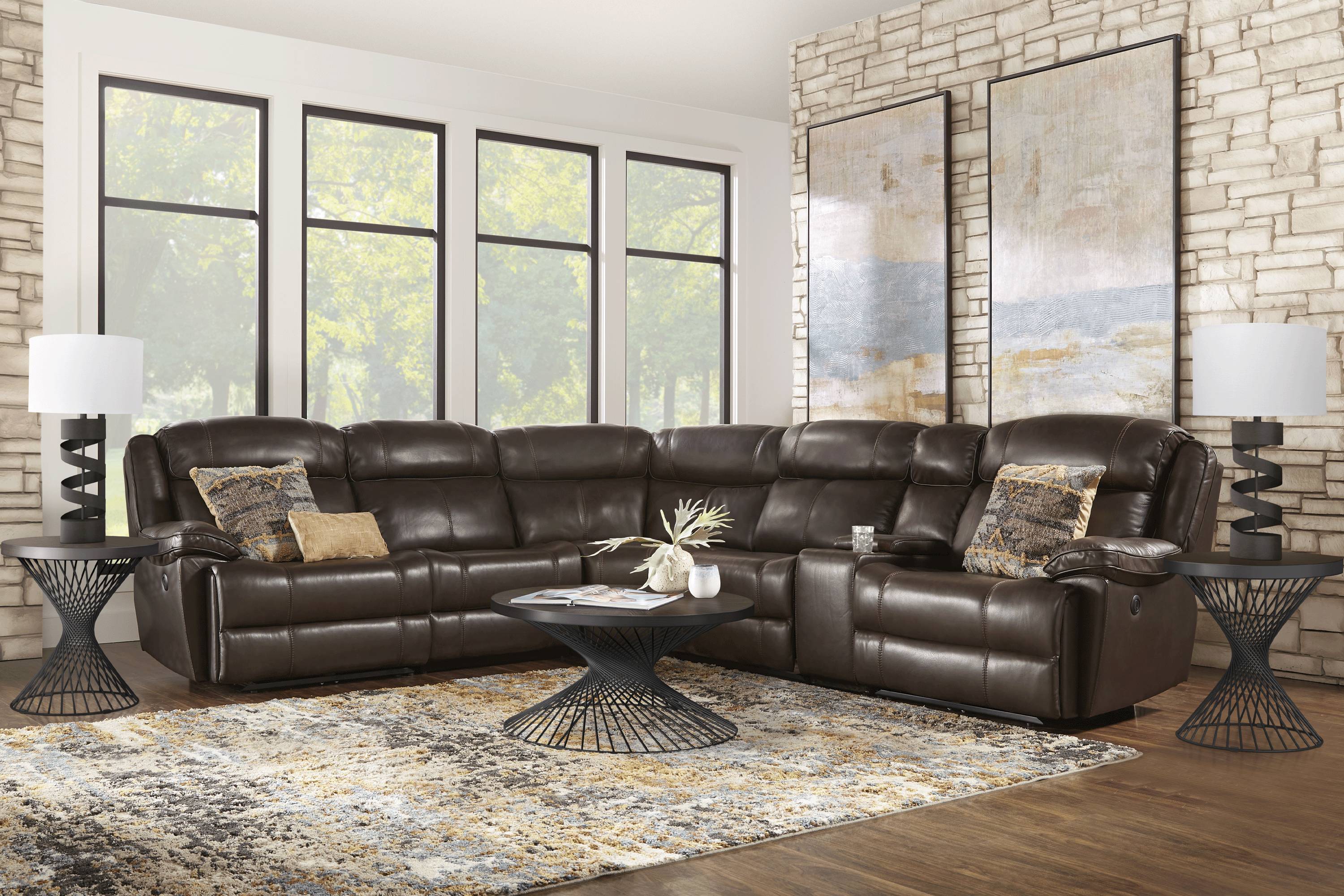 West Valley Brown 9 Pc Leather Power Reclining Sectional Living Room - Thumbnail - Image 1