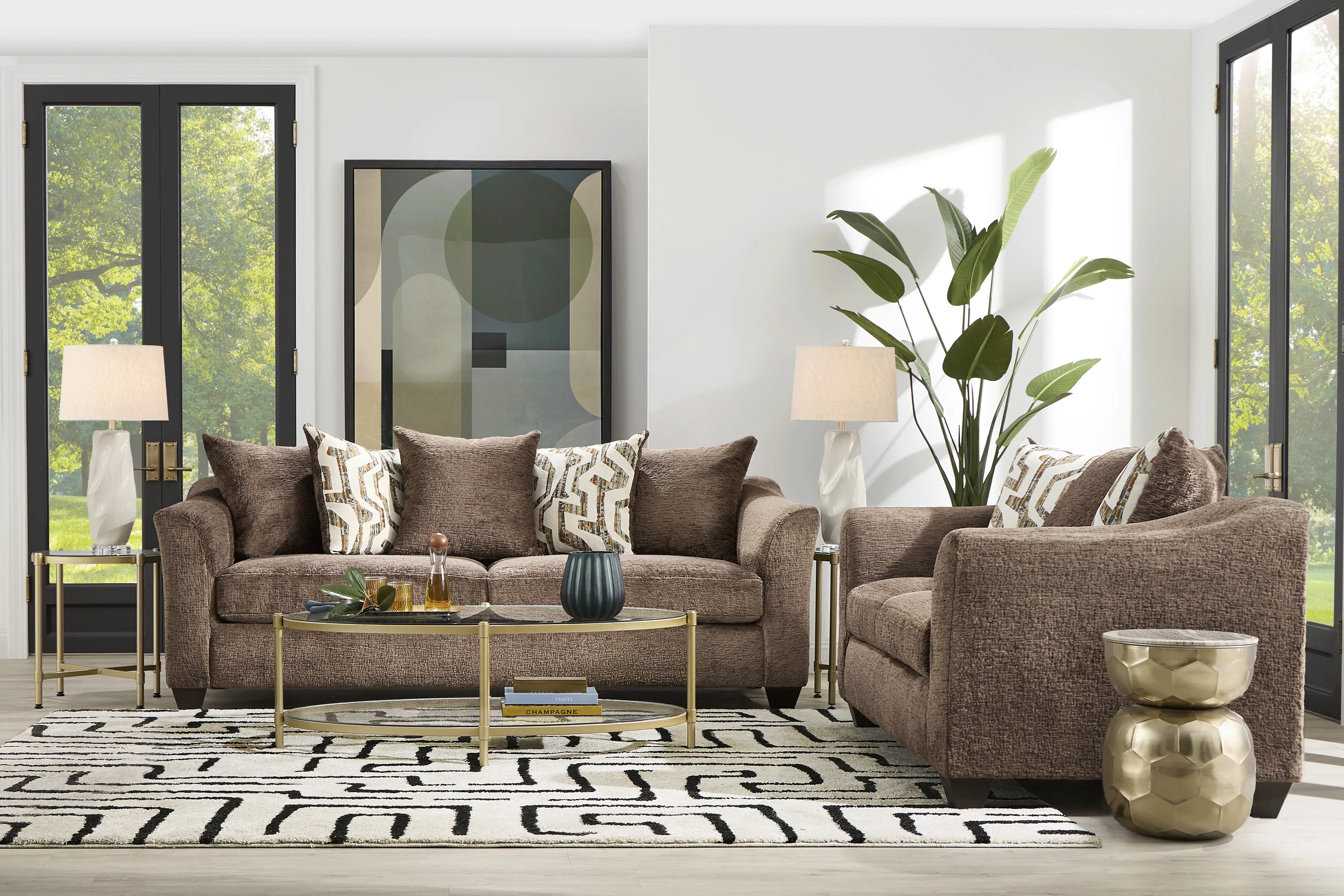 Westmere Chocolate Brown Chenille Fabric Stationary Loveseat | Rooms to Go