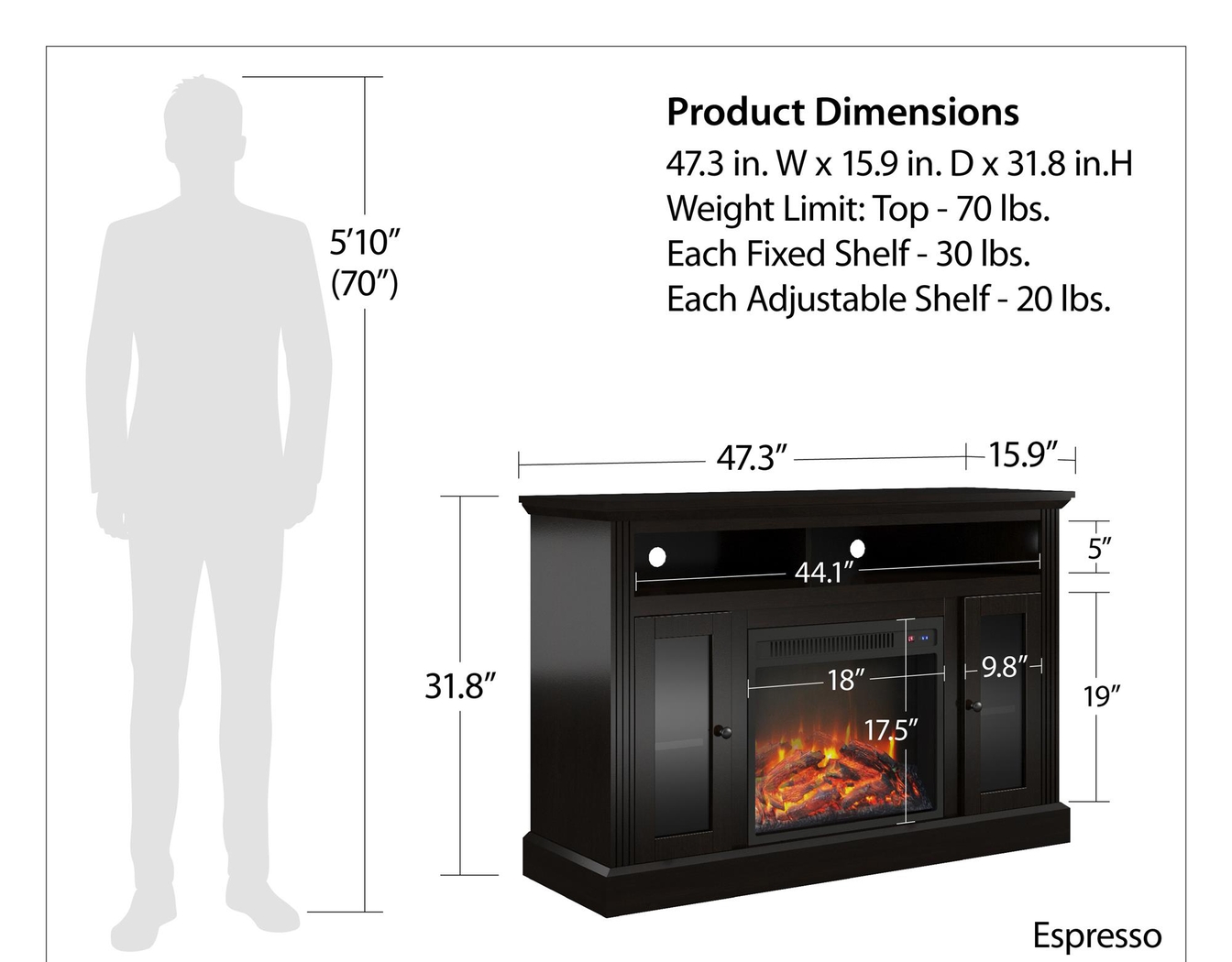 Westral Espresso 47 in. Console with Electric Fireplace - Thumbnail - Image 7