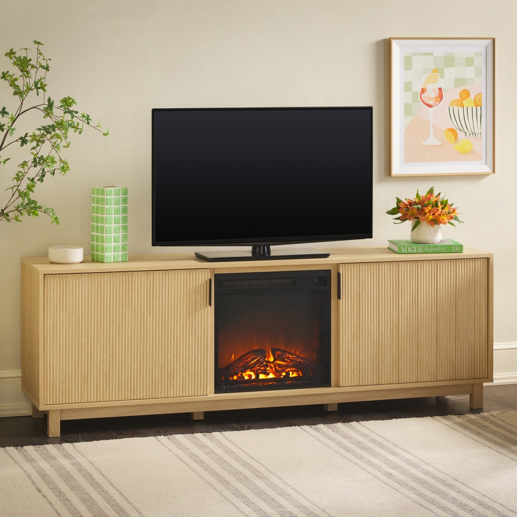 Westsams Natural 70 in. Console, With Electric Fireplace - Thumbnail - Image 2