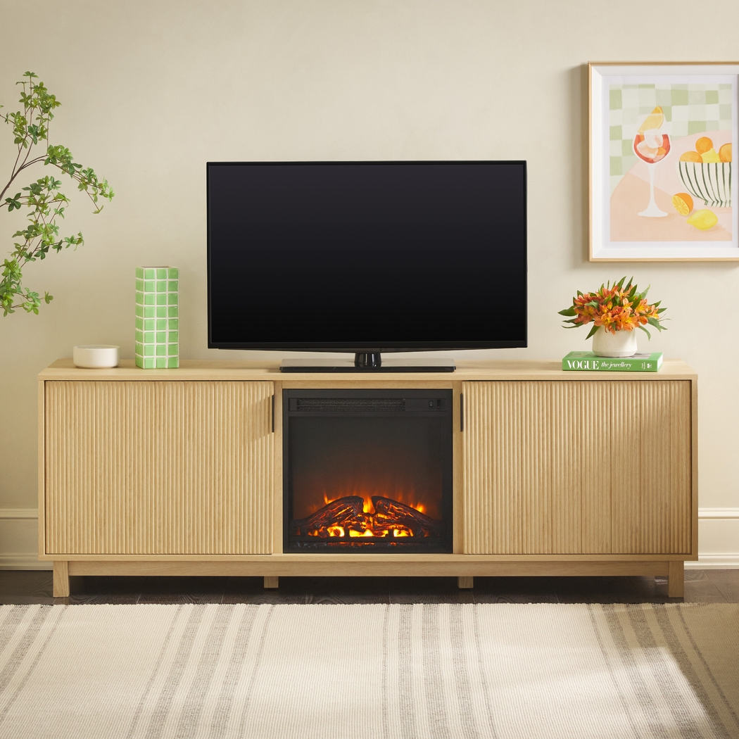 Westsams Natural 70 in. Console, With Electric Fireplace - Thumbnail - Image 3