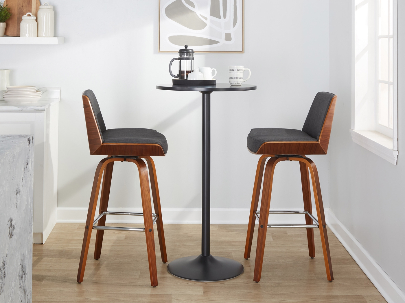 Weymanda II Charcoal Swivel Barstool, Set of 2 - Thumbnail - Image 2