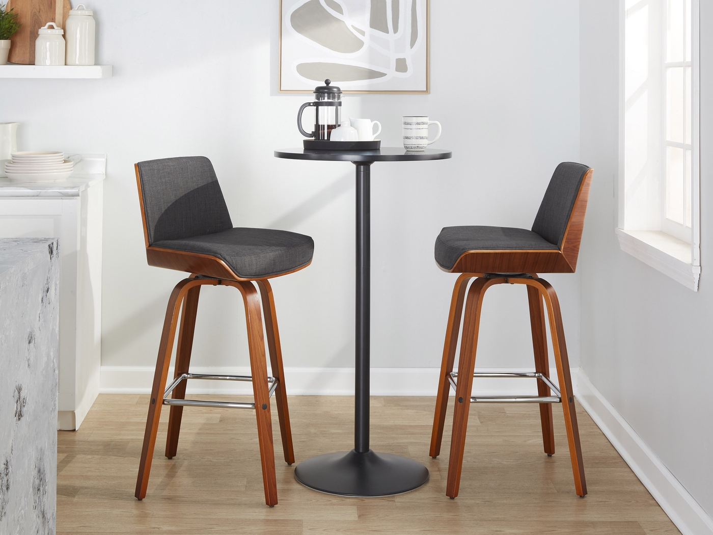 Weymanda II Charcoal Swivel Barstool, Set of 2 - Thumbnail - Image 3